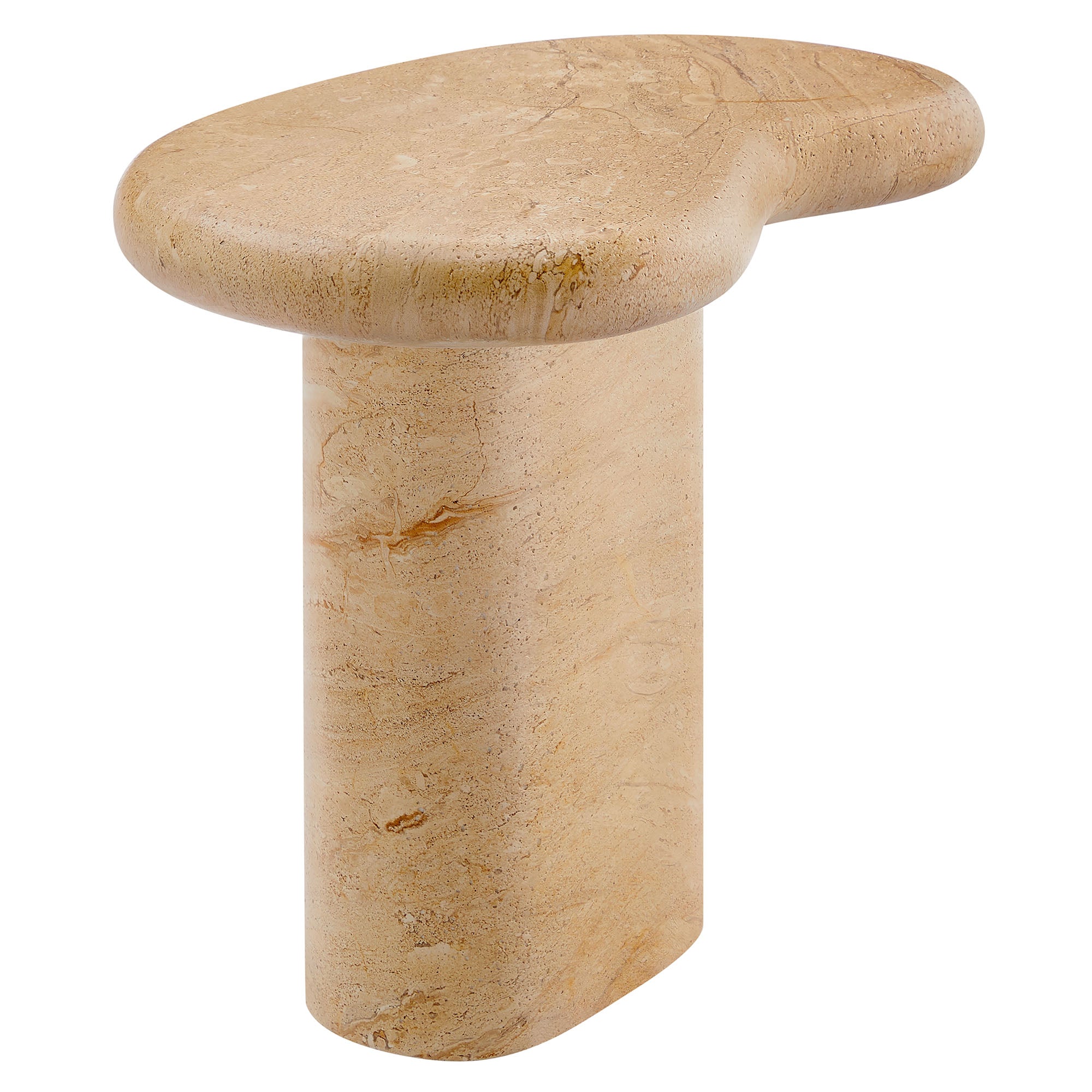 Elowen Indoor - Outdoor Patio Textured Faux Travertine Side Table, Travertine