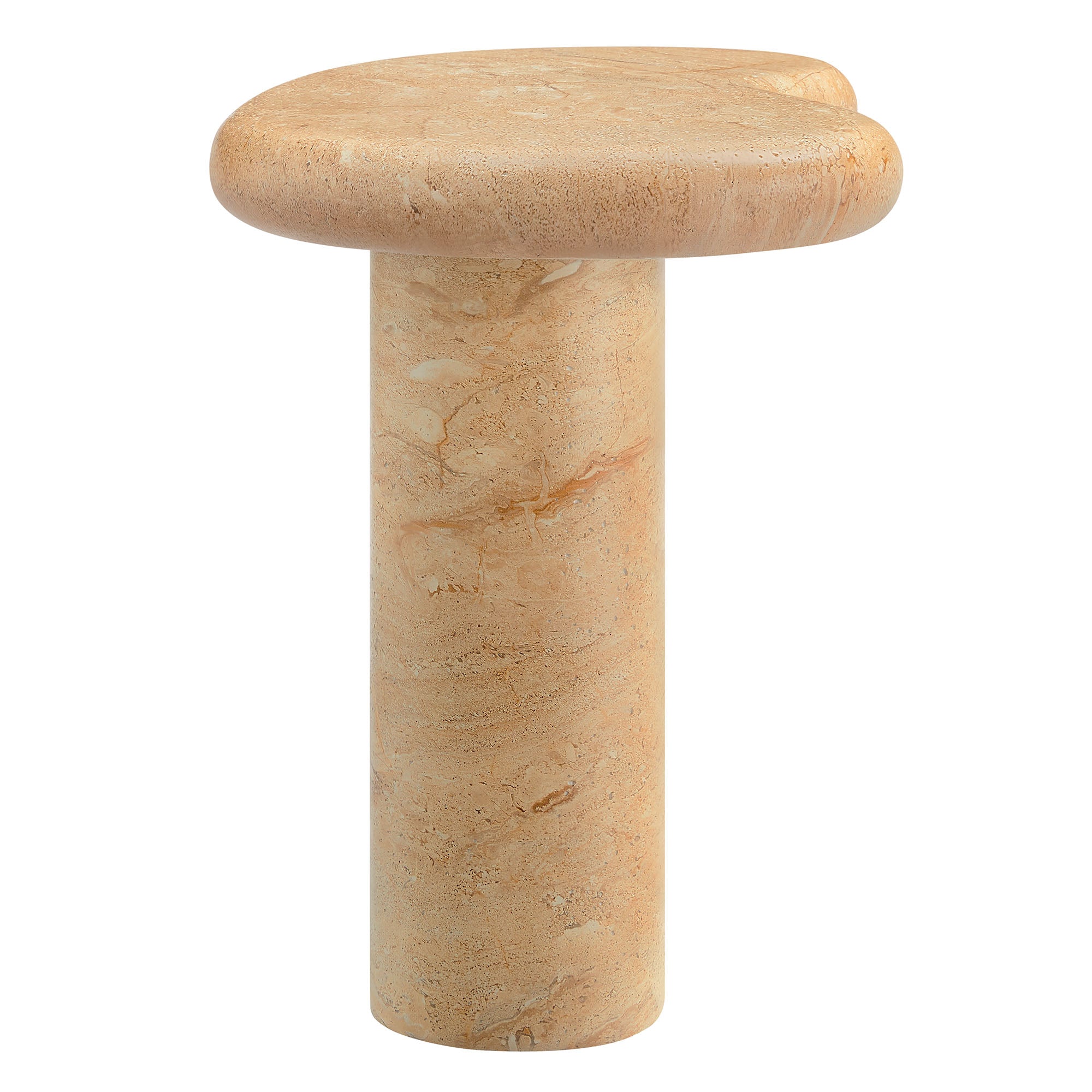 Elowen Indoor - Outdoor Patio Textured Faux Travertine Side Table, Travertine