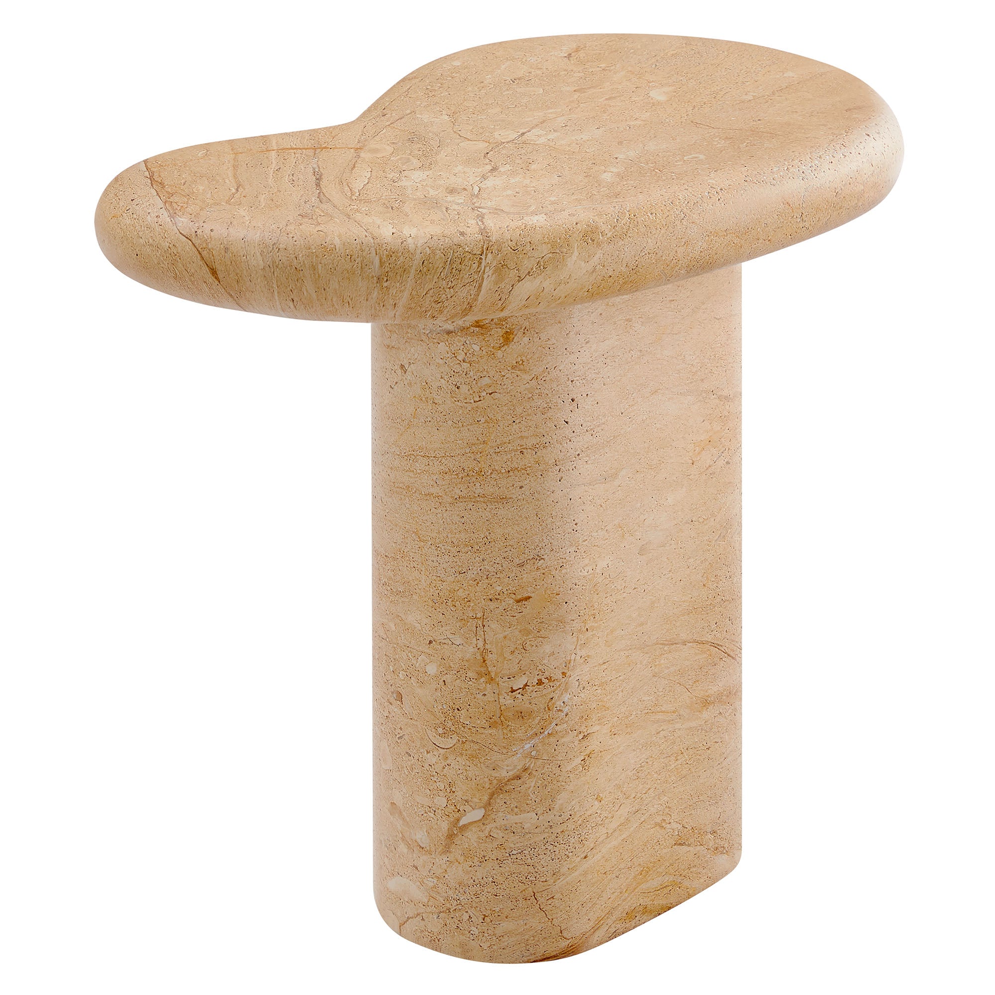 Elowen Indoor - Outdoor Patio Textured Faux Travertine Side Table, Travertine