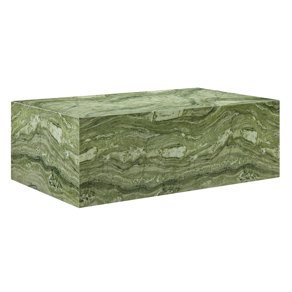 Jordana Square Plinth Indoor - Outdoor Patio Concrete Coffee Table, Green Marble
