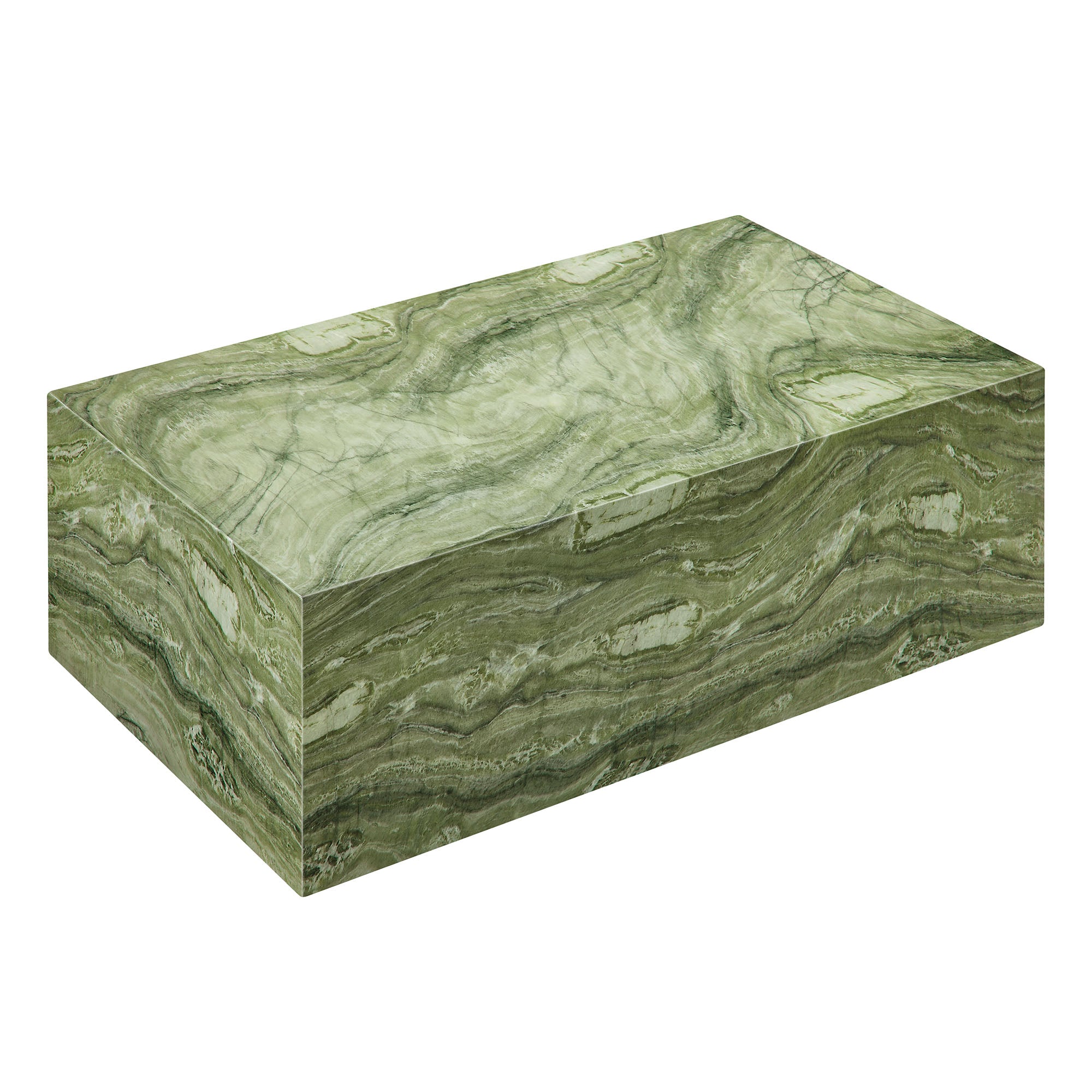 Jordana Square Plinth Indoor - Outdoor Patio Concrete Coffee Table, Green Marble