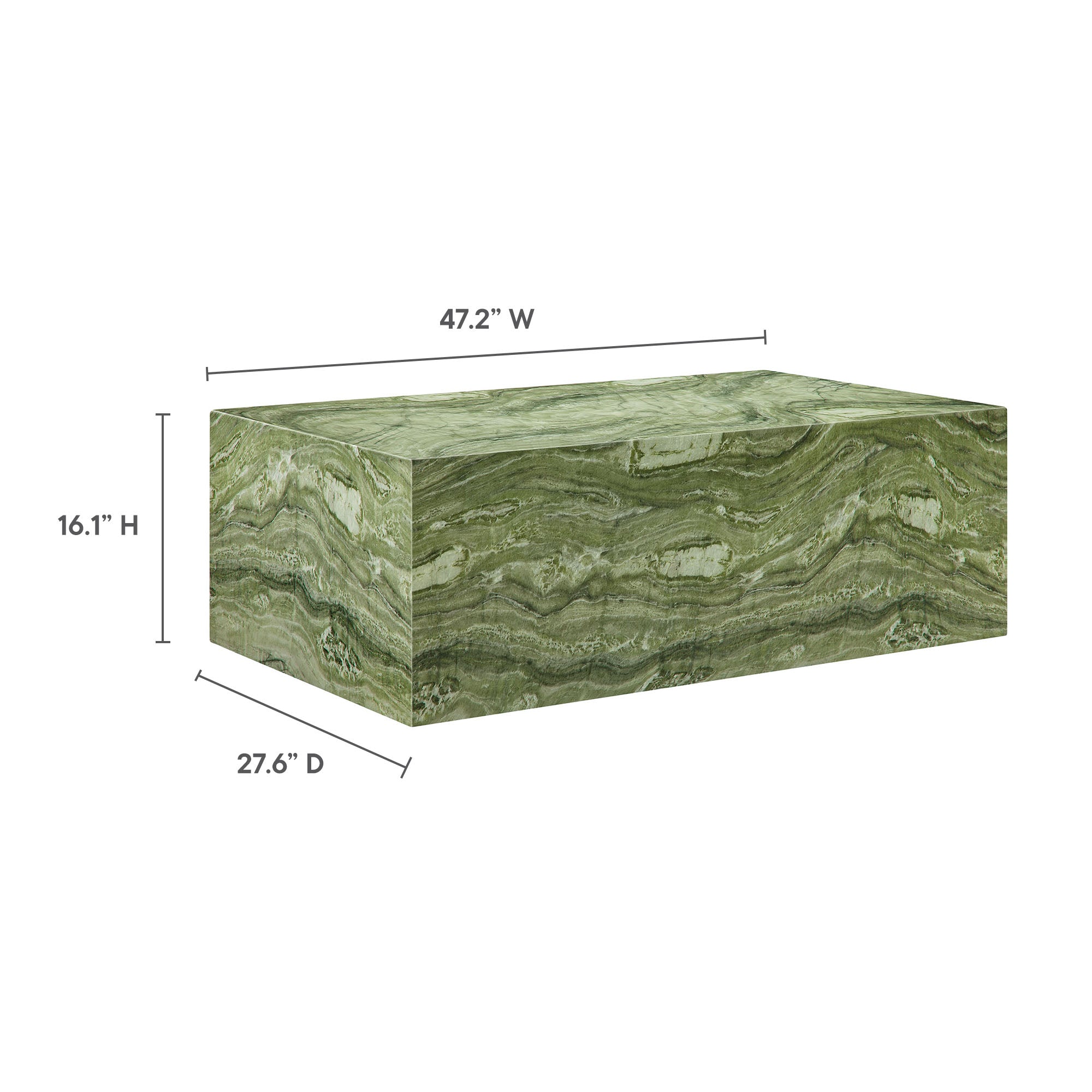 Jordana Square Plinth Indoor - Outdoor Patio Concrete Coffee Table, Green Marble