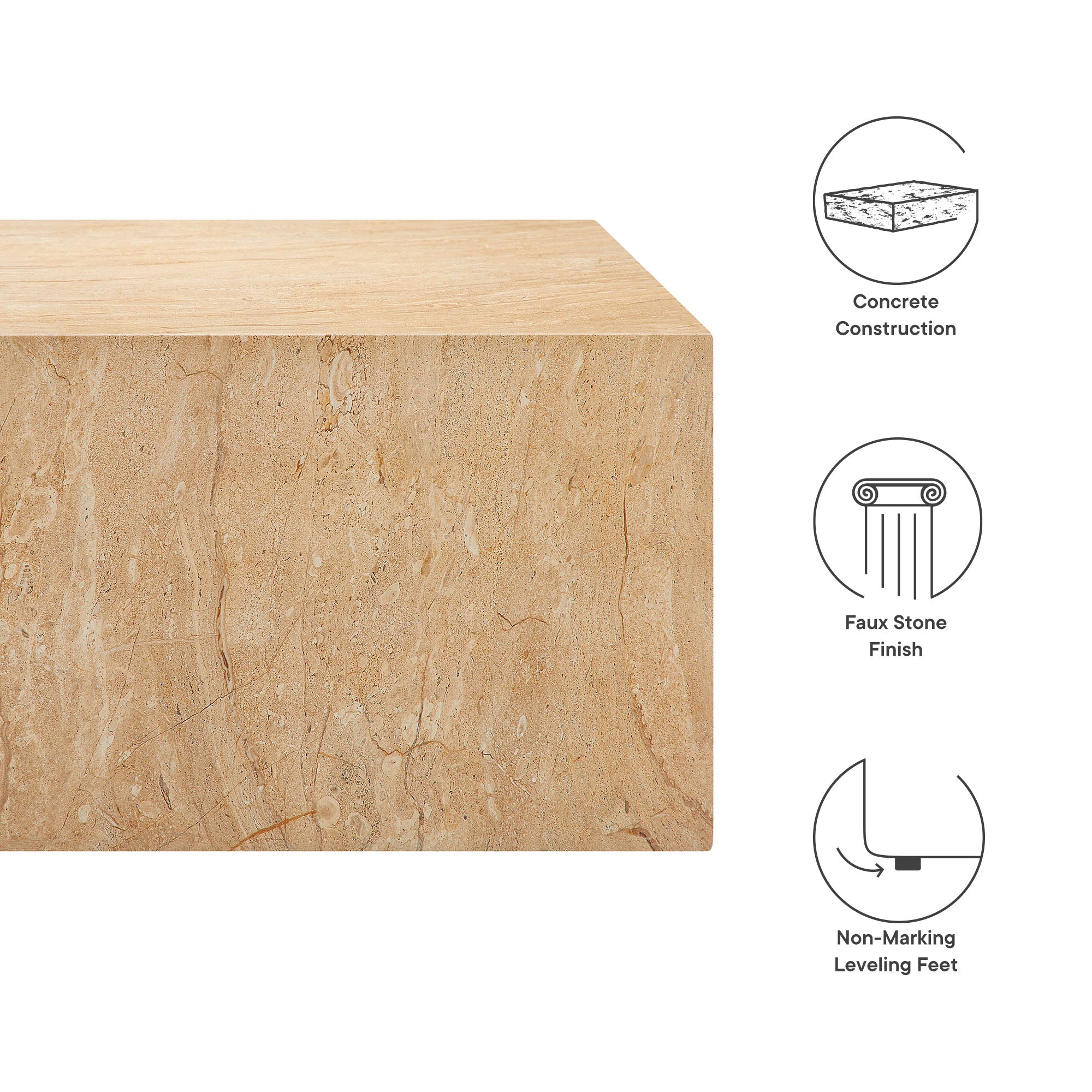 Jordana Square Plinth Indoor - Outdoor Patio Concrete Coffee Table, Travertine