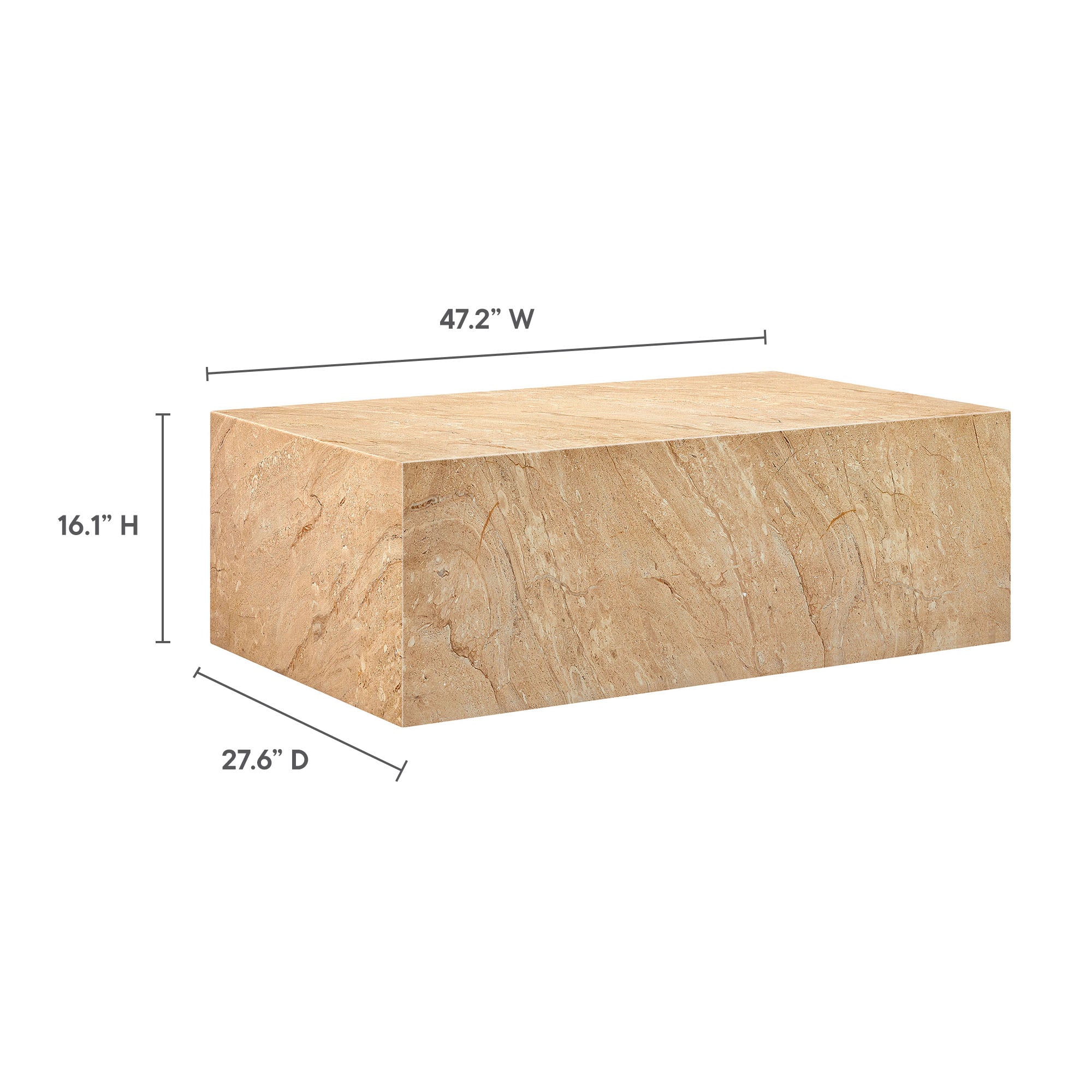 Jordana Square Plinth Indoor - Outdoor Patio Concrete Coffee Table, Travertine