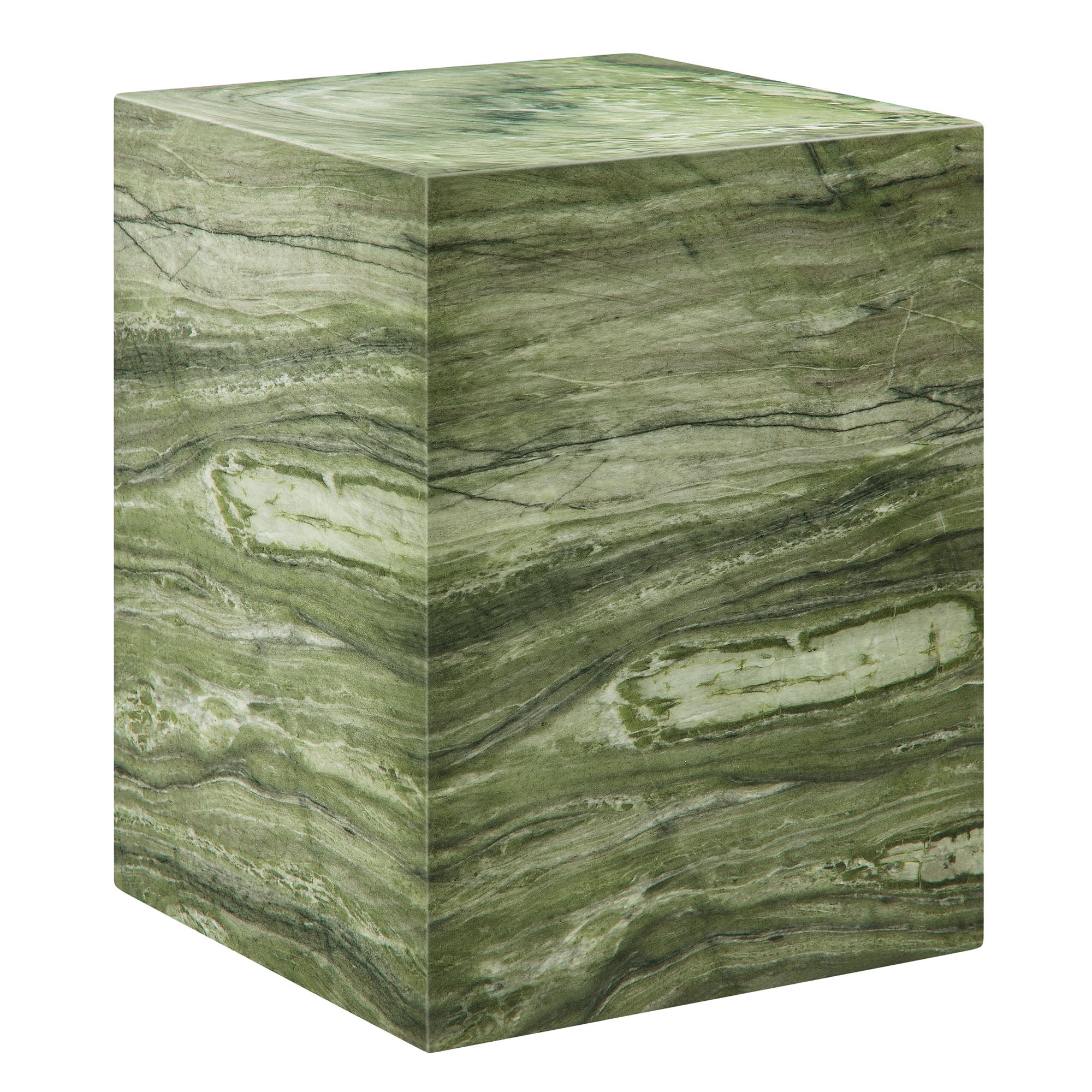 Jordana Square Plinth Indoor - Outdoor Patio Concrete Side Table, Green Marble