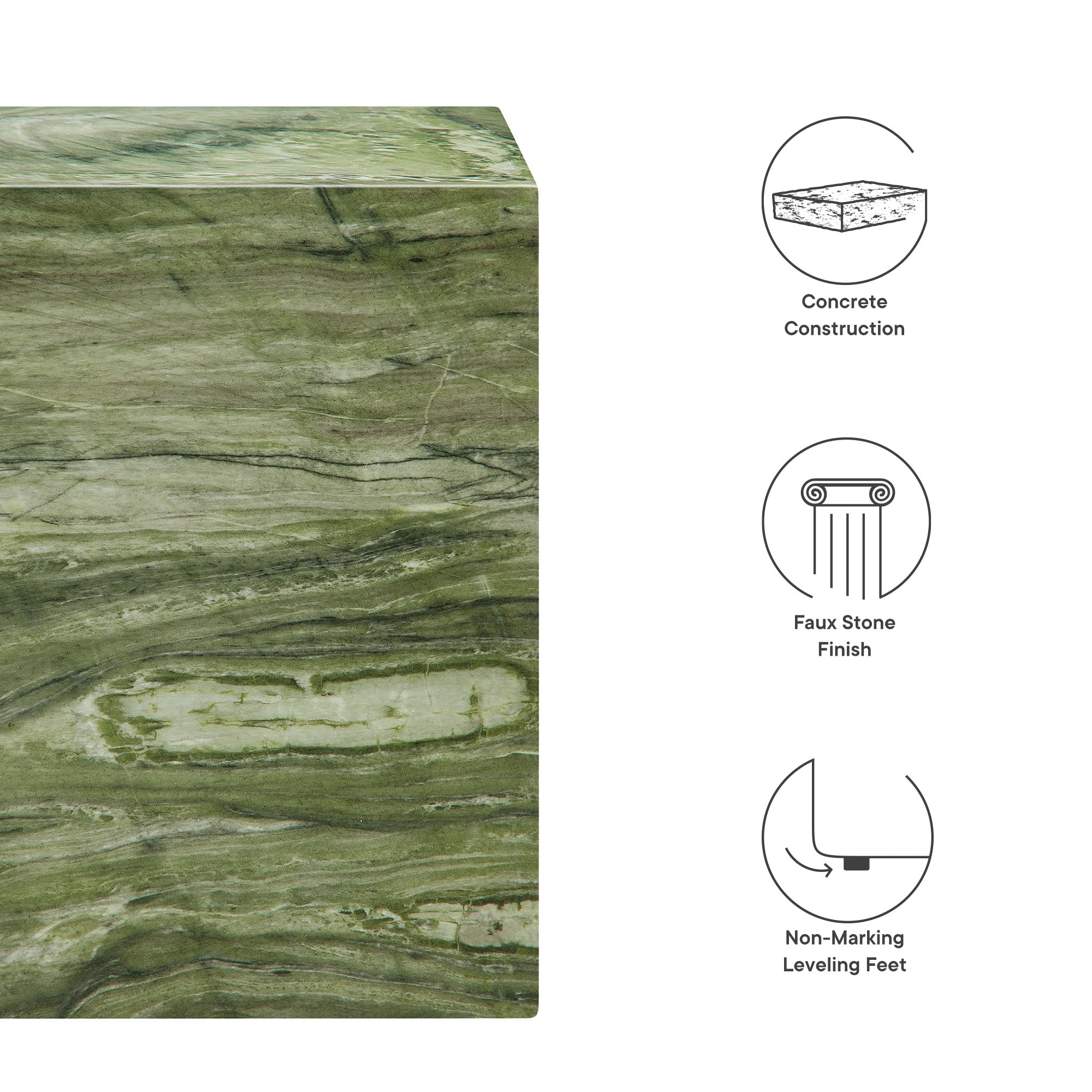 Jordana Square Plinth Indoor - Outdoor Patio Concrete Side Table, Green Marble