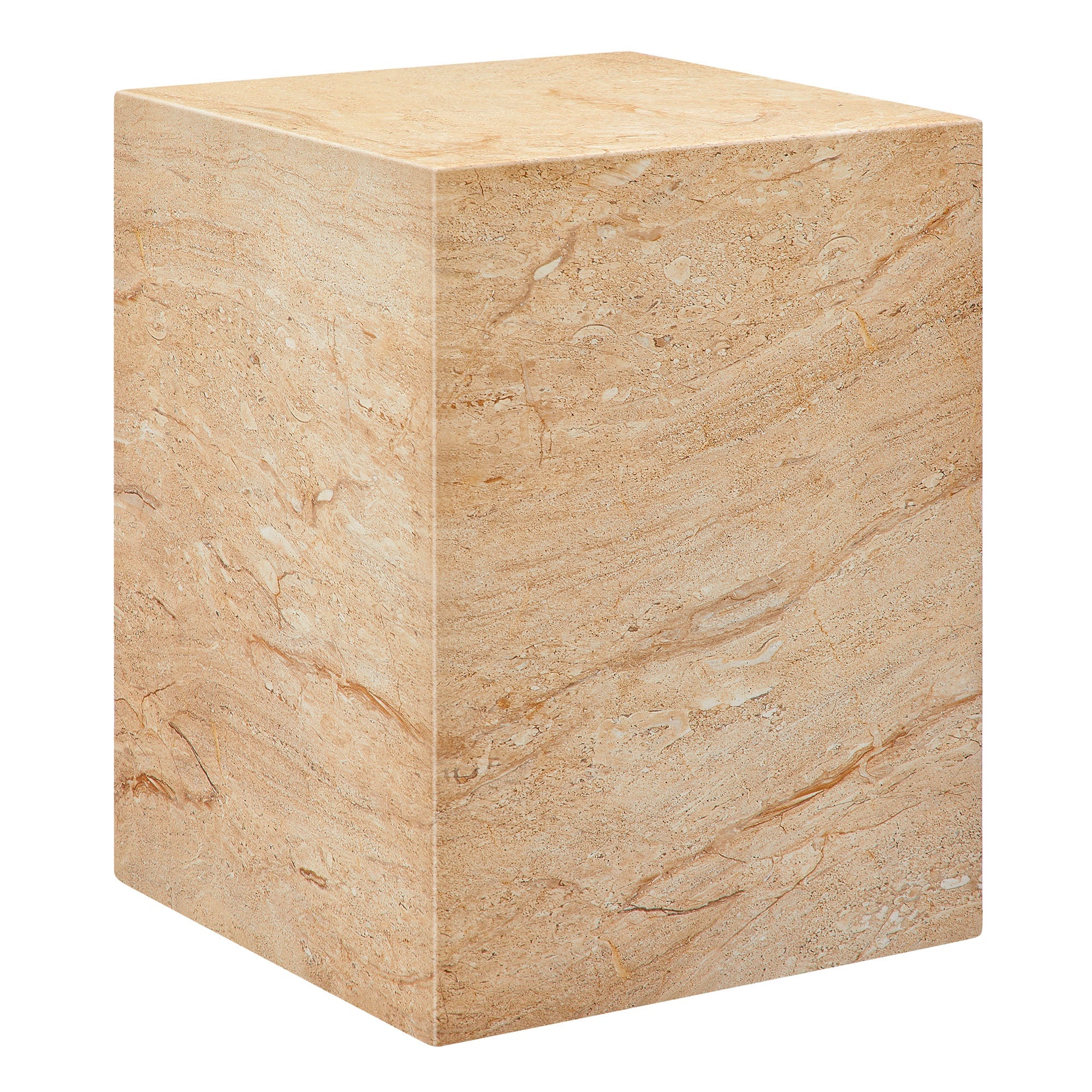 Jordana Square Plinth Indoor - Outdoor Patio Concrete Side Table, Travertine