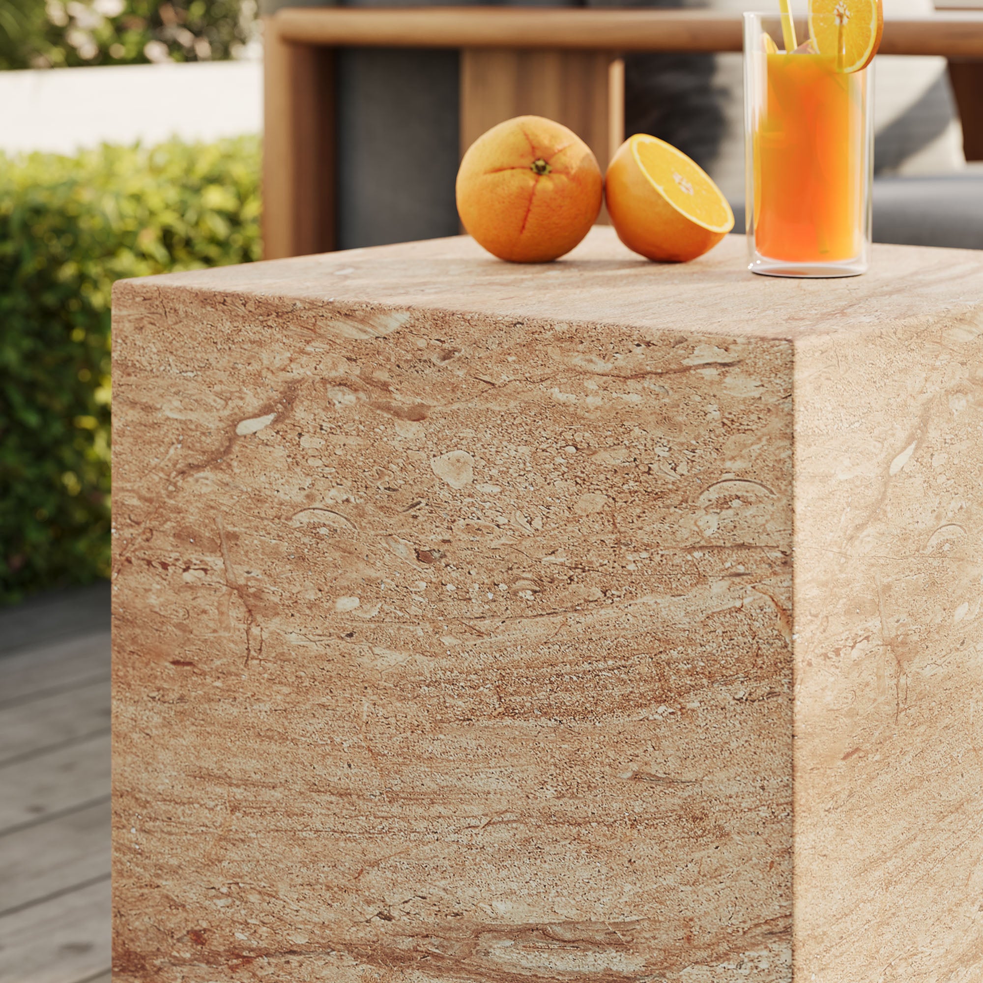 Jordana Square Plinth Indoor - Outdoor Patio Concrete Side Table, Travertine