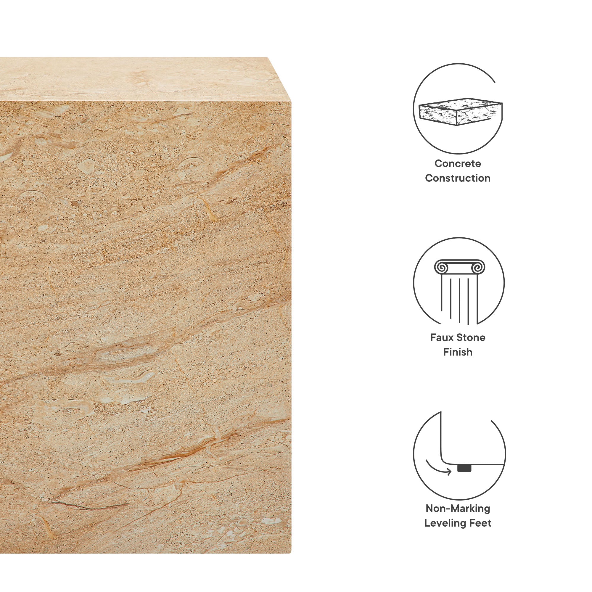 Jordana Square Plinth Indoor - Outdoor Patio Concrete Side Table, Travertine