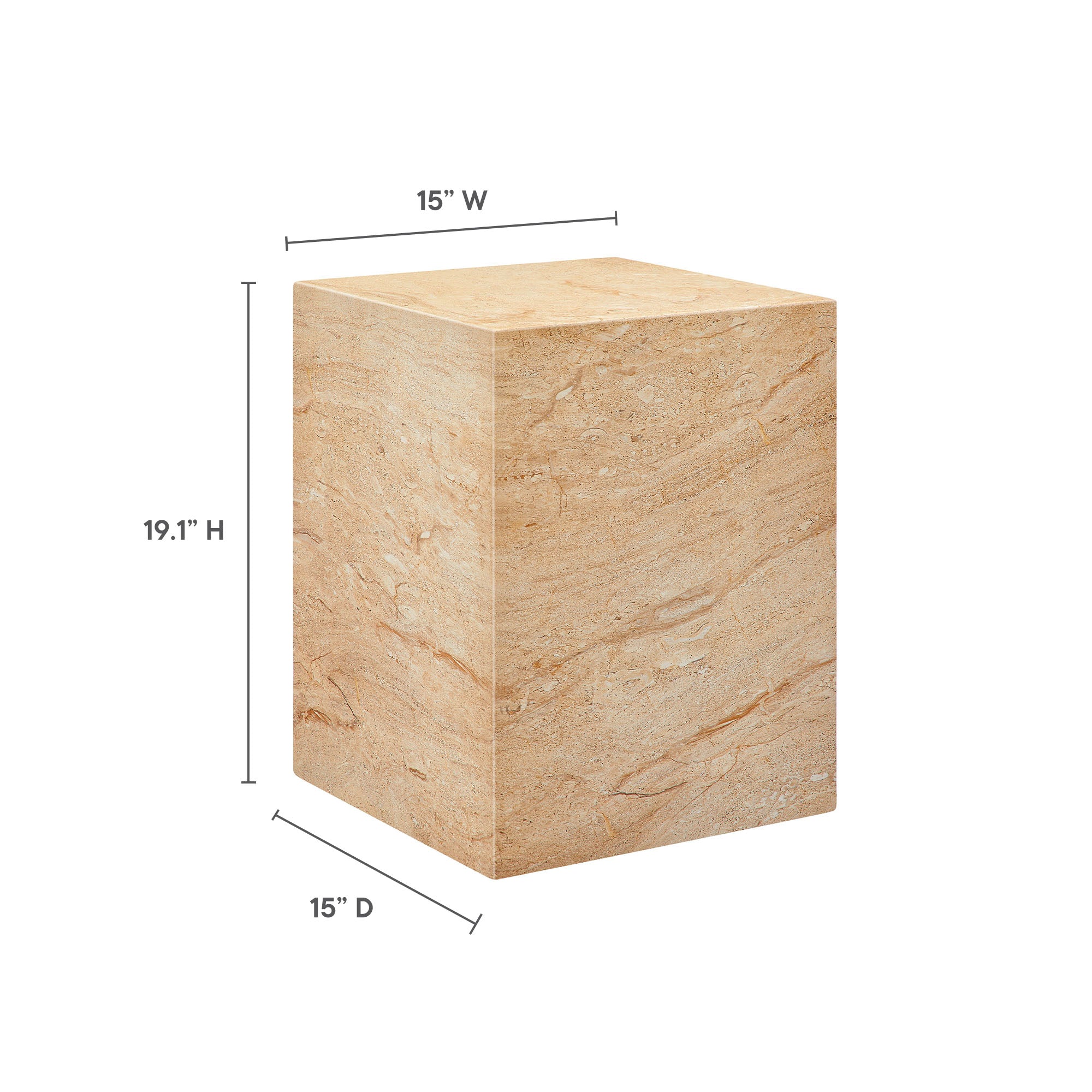 Jordana Square Plinth Indoor - Outdoor Patio Concrete Side Table, Travertine