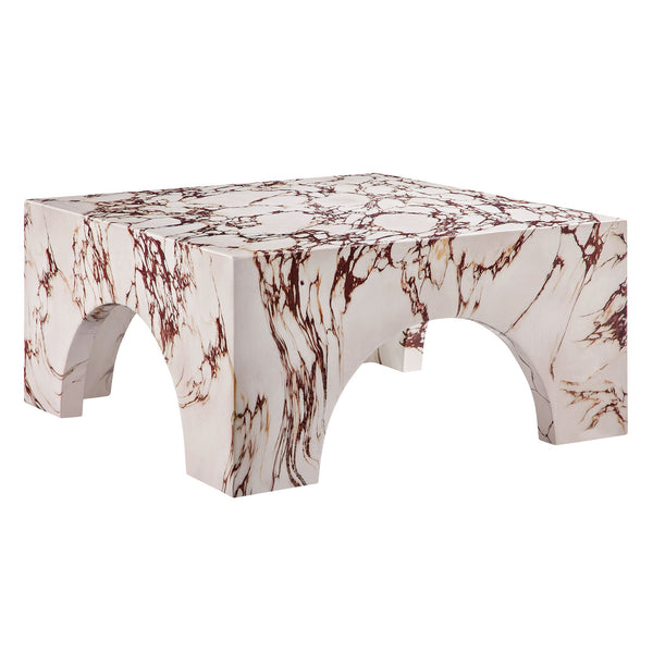 Valen Indoor - Outdoor Patio Arched Concrete Coffee Table, Red Marble