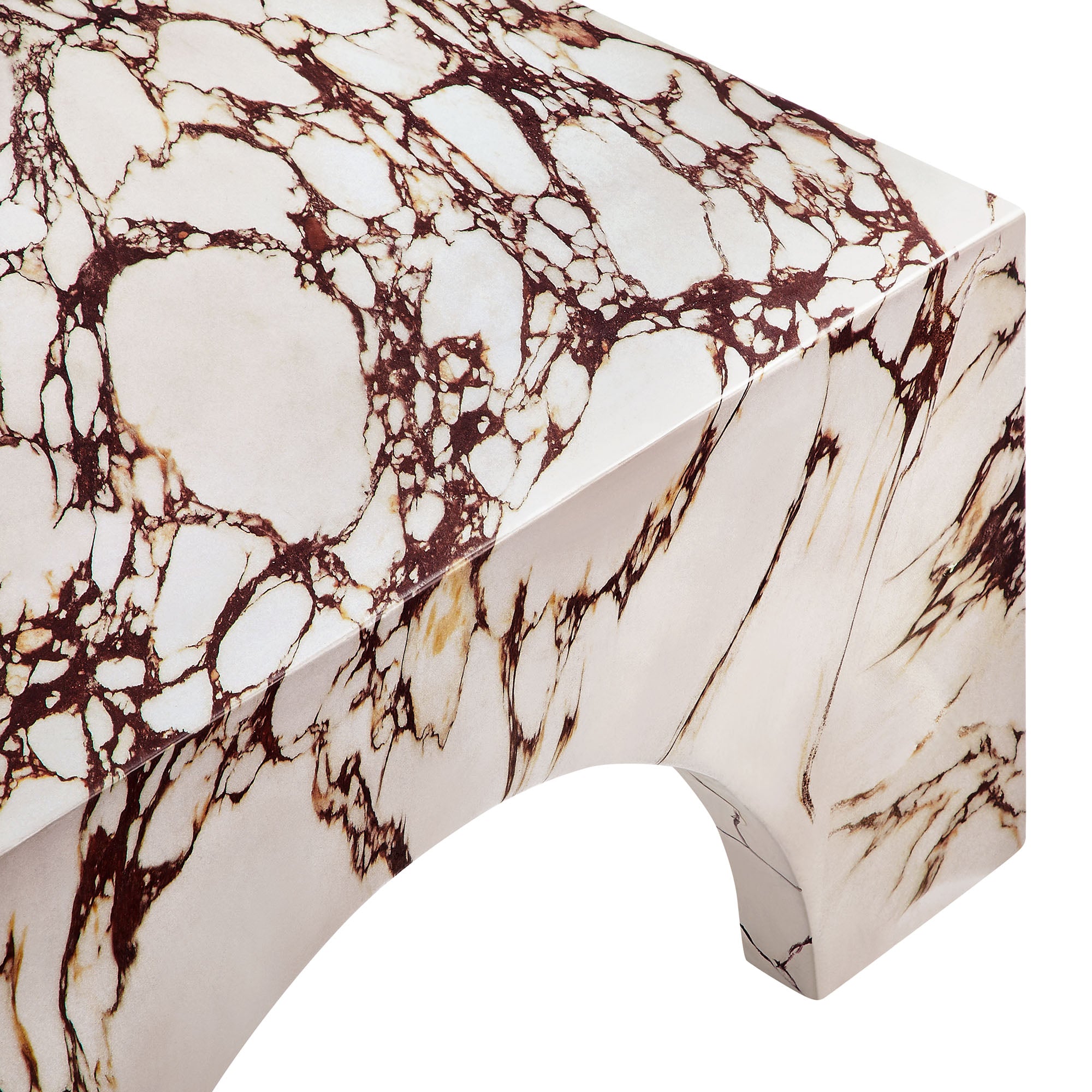 Valen Indoor - Outdoor Patio Arched Concrete Coffee Table, Red Marble