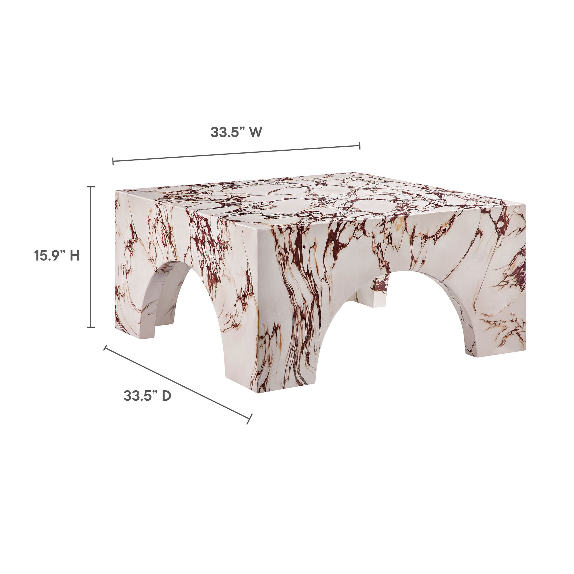 Valen Indoor - Outdoor Patio Arched Concrete Coffee Table, Red Marble