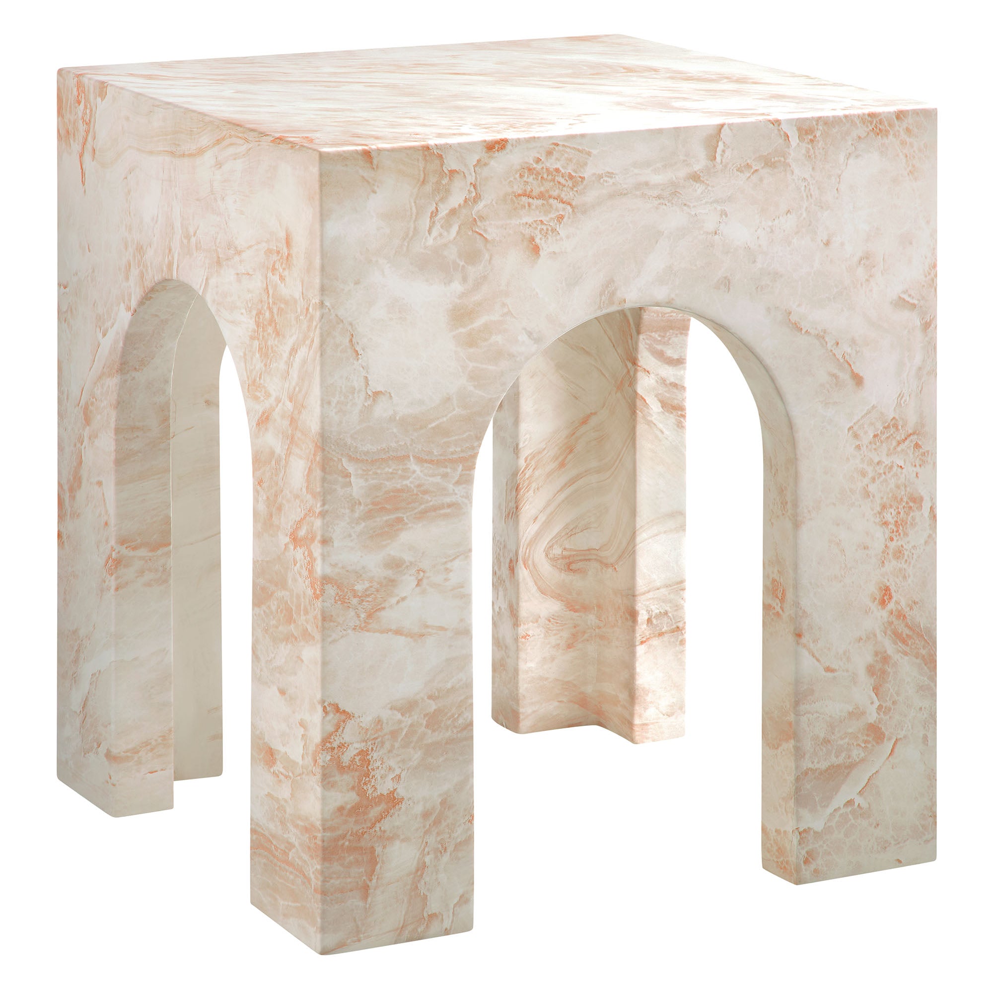 Valen Square Indoor - Outdoor Patio Arched Concrete Side Table, Honey Onyx
