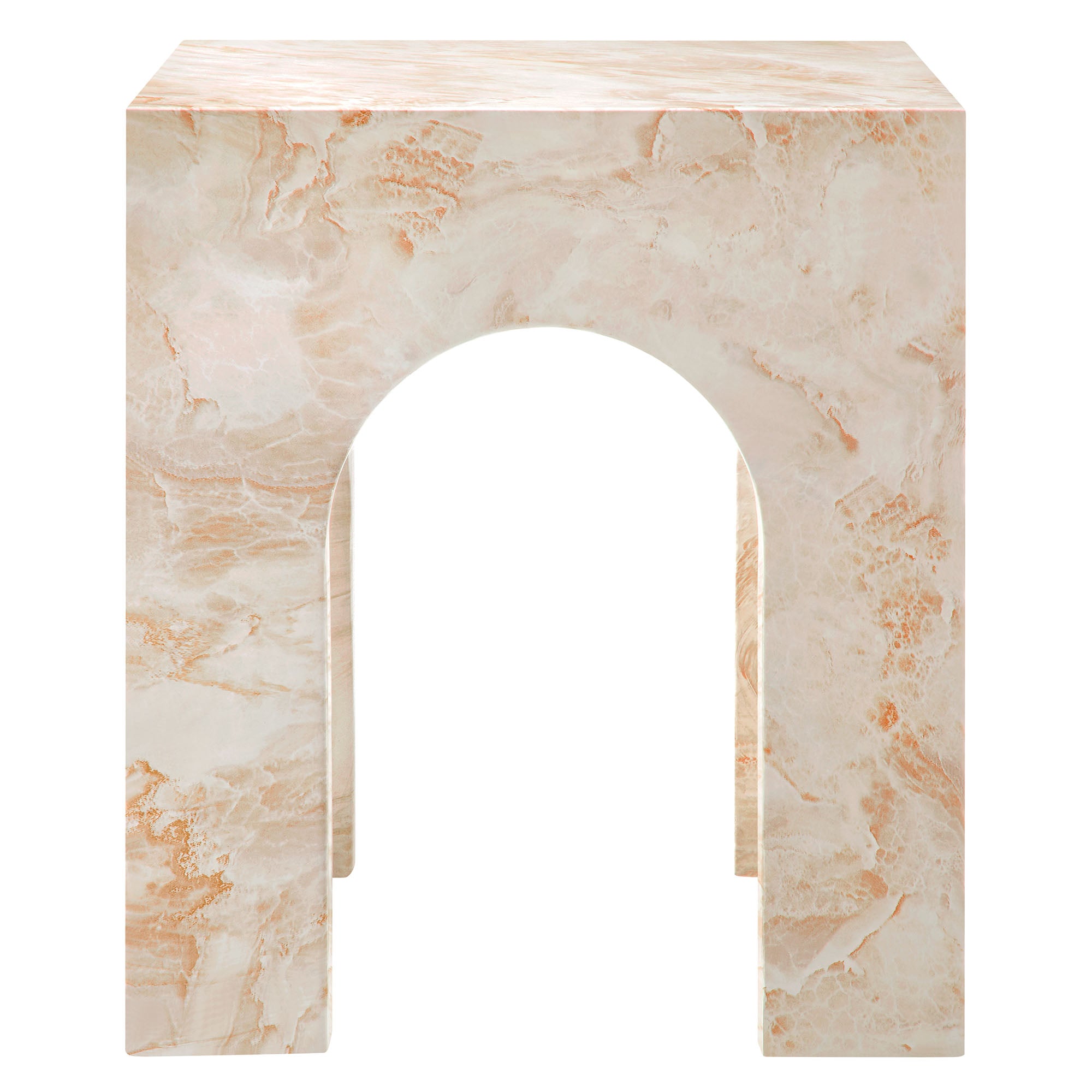 Valen Square Indoor - Outdoor Patio Arched Concrete Side Table, Honey Onyx