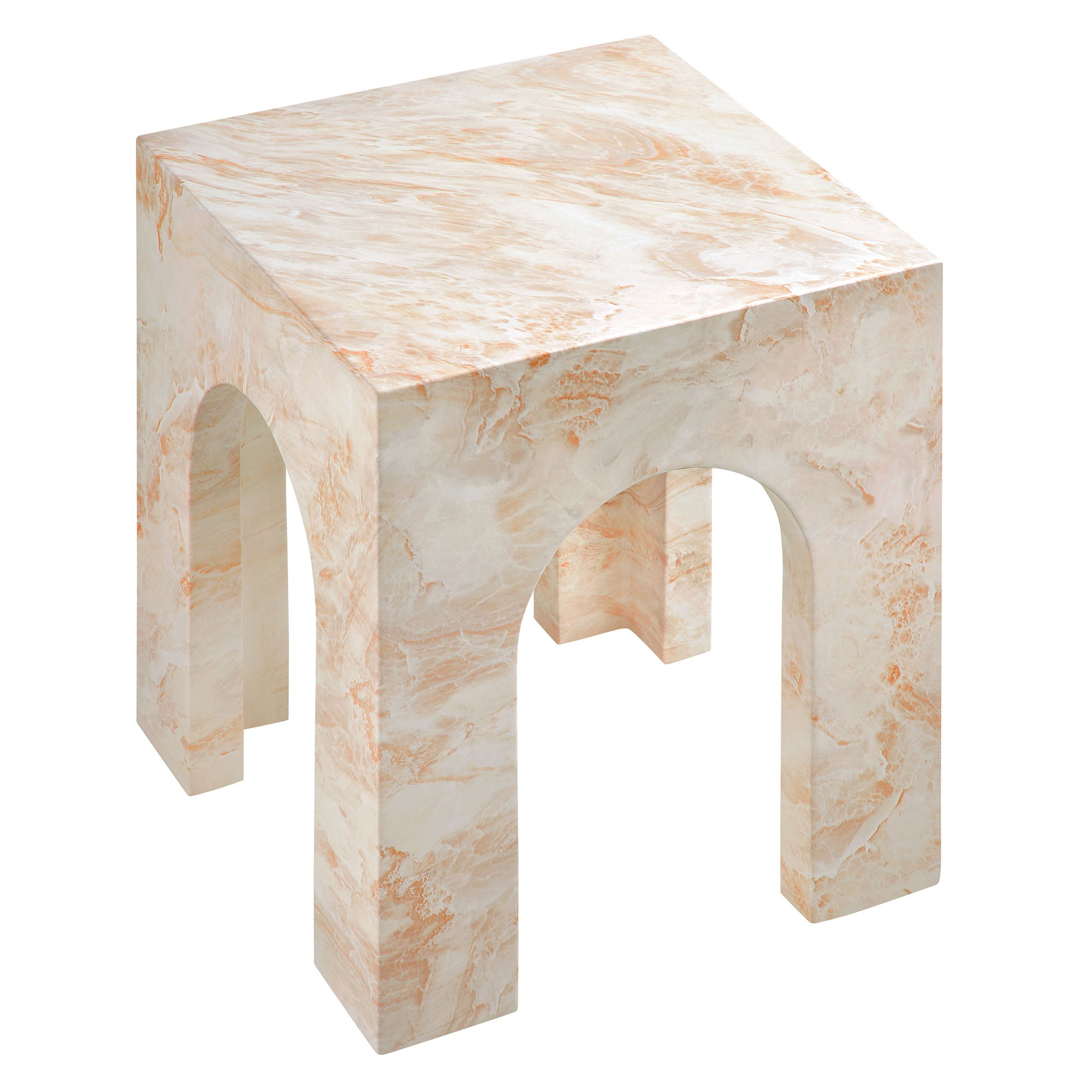 Valen Square Indoor - Outdoor Patio Arched Concrete Side Table, Honey Onyx