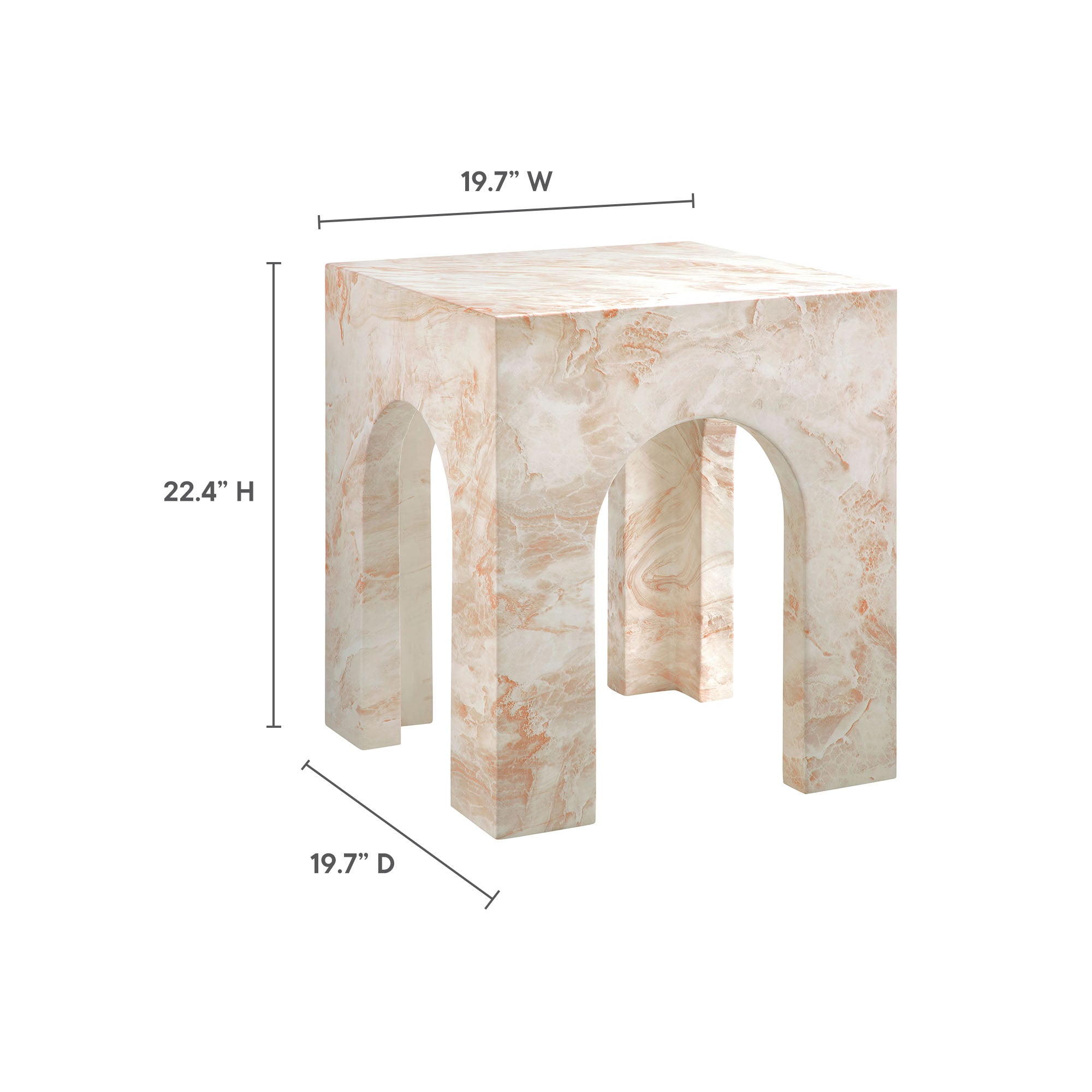 Valen Square Indoor - Outdoor Patio Arched Concrete Side Table, Honey Onyx