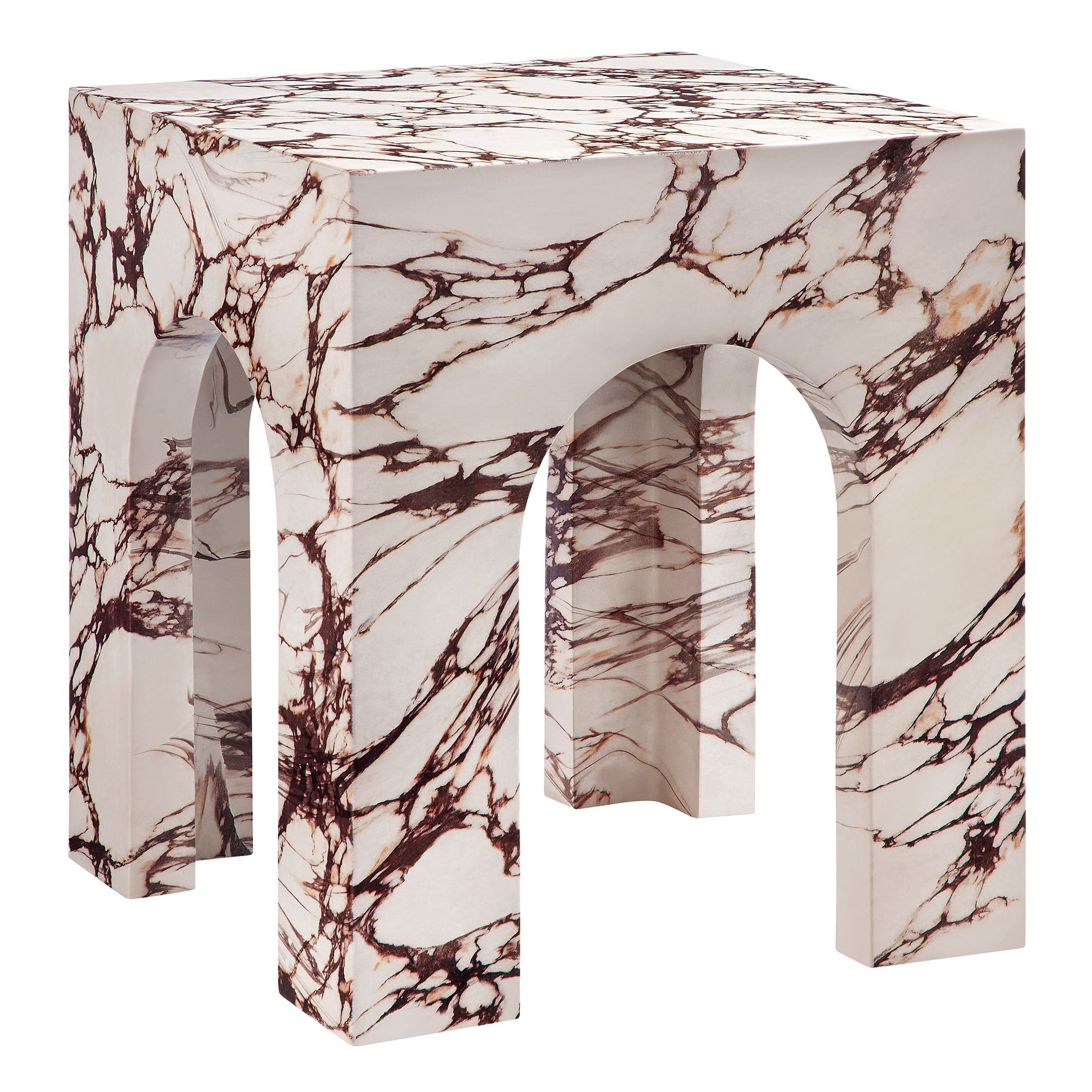 Valen Square Indoor - Outdoor Patio Arched Concrete Side Table, Red Marble