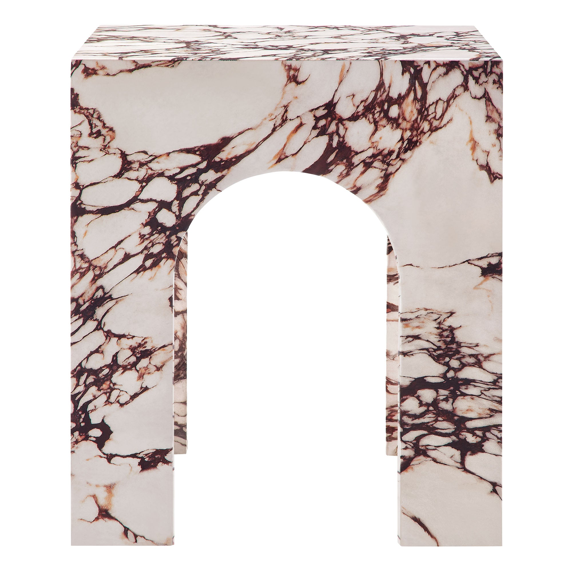 Valen Square Indoor - Outdoor Patio Arched Concrete Side Table, Red Marble