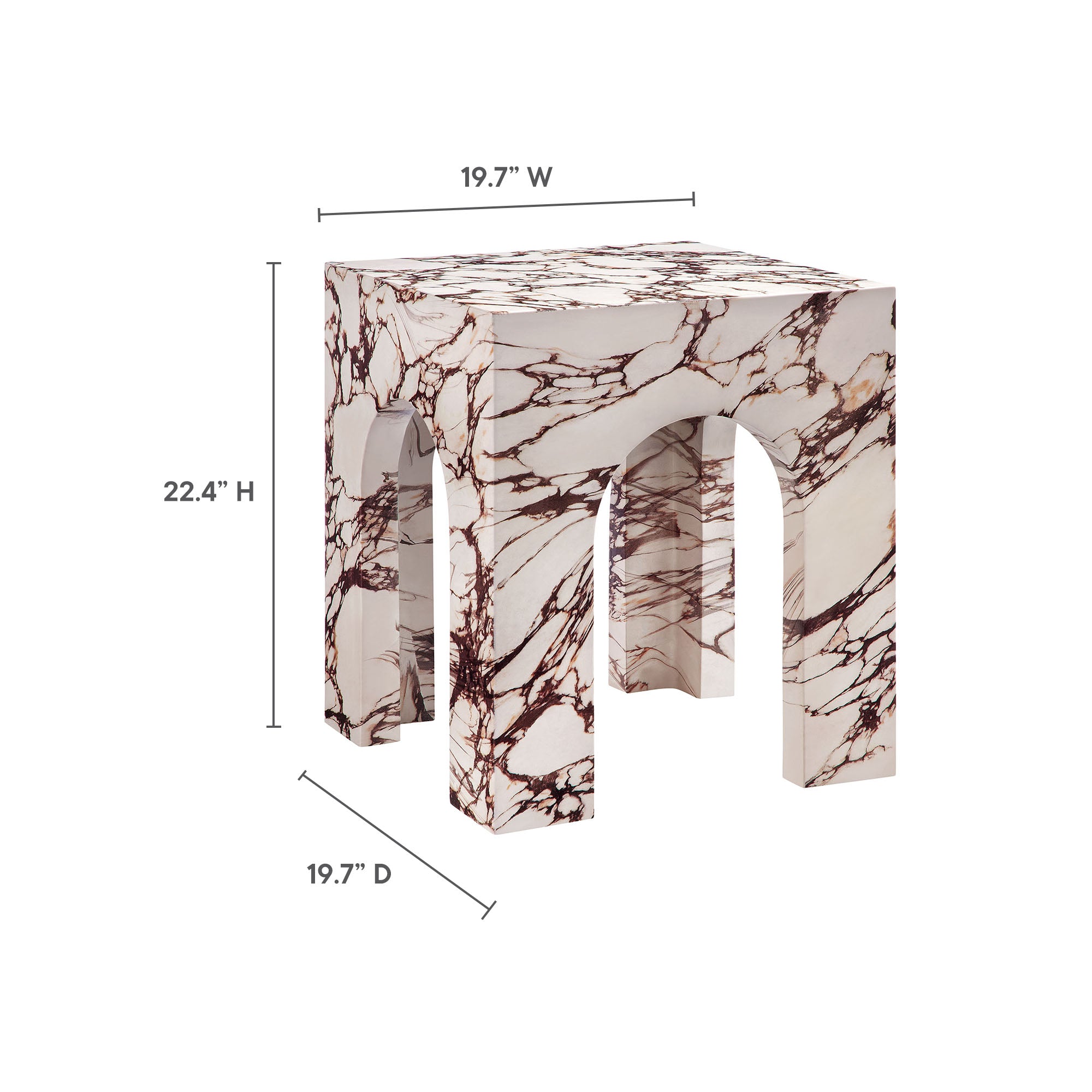 Valen Square Indoor - Outdoor Patio Arched Concrete Side Table, Red Marble