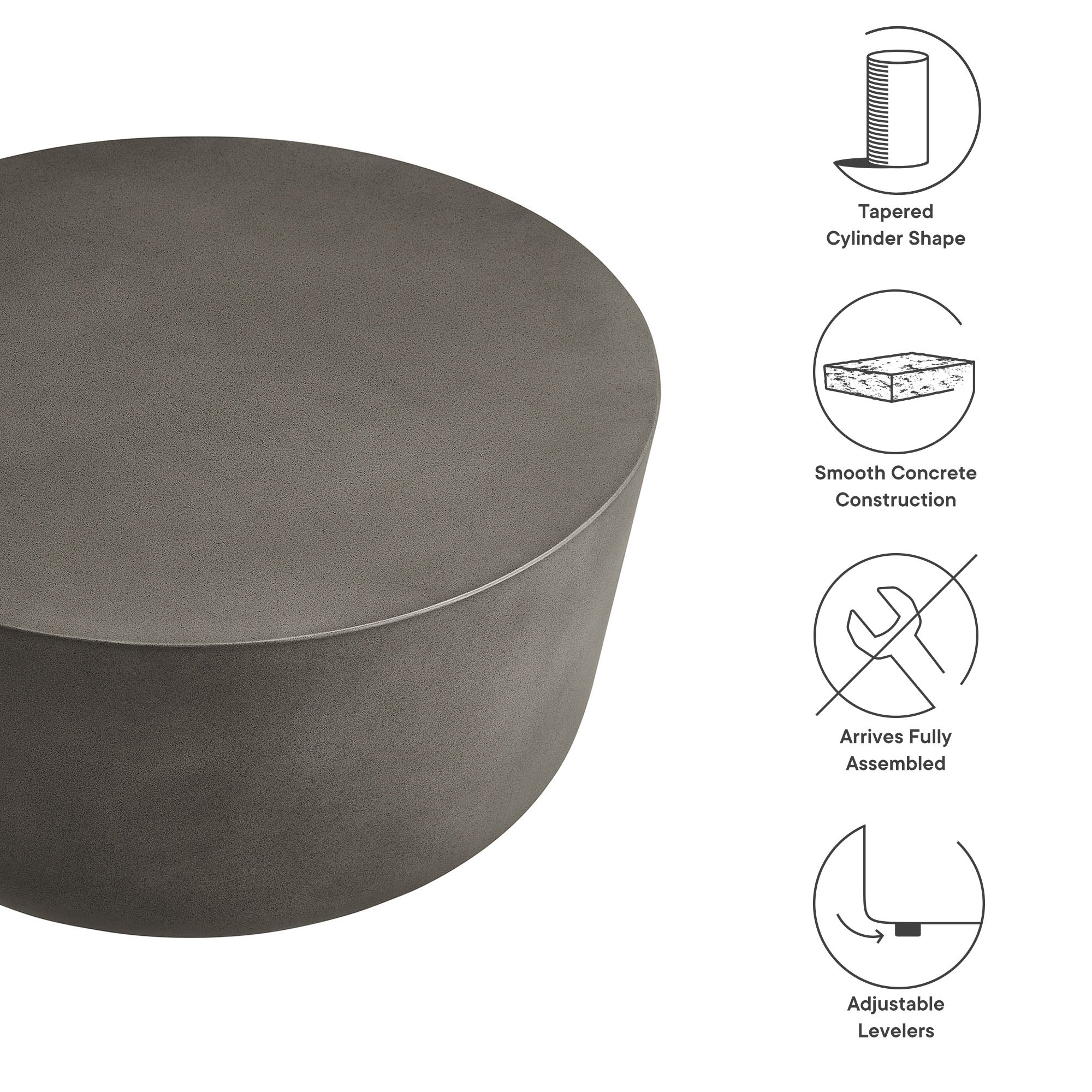 Brion Round Indoor - Outdoor Patio Concrete Coffee Table, Gray