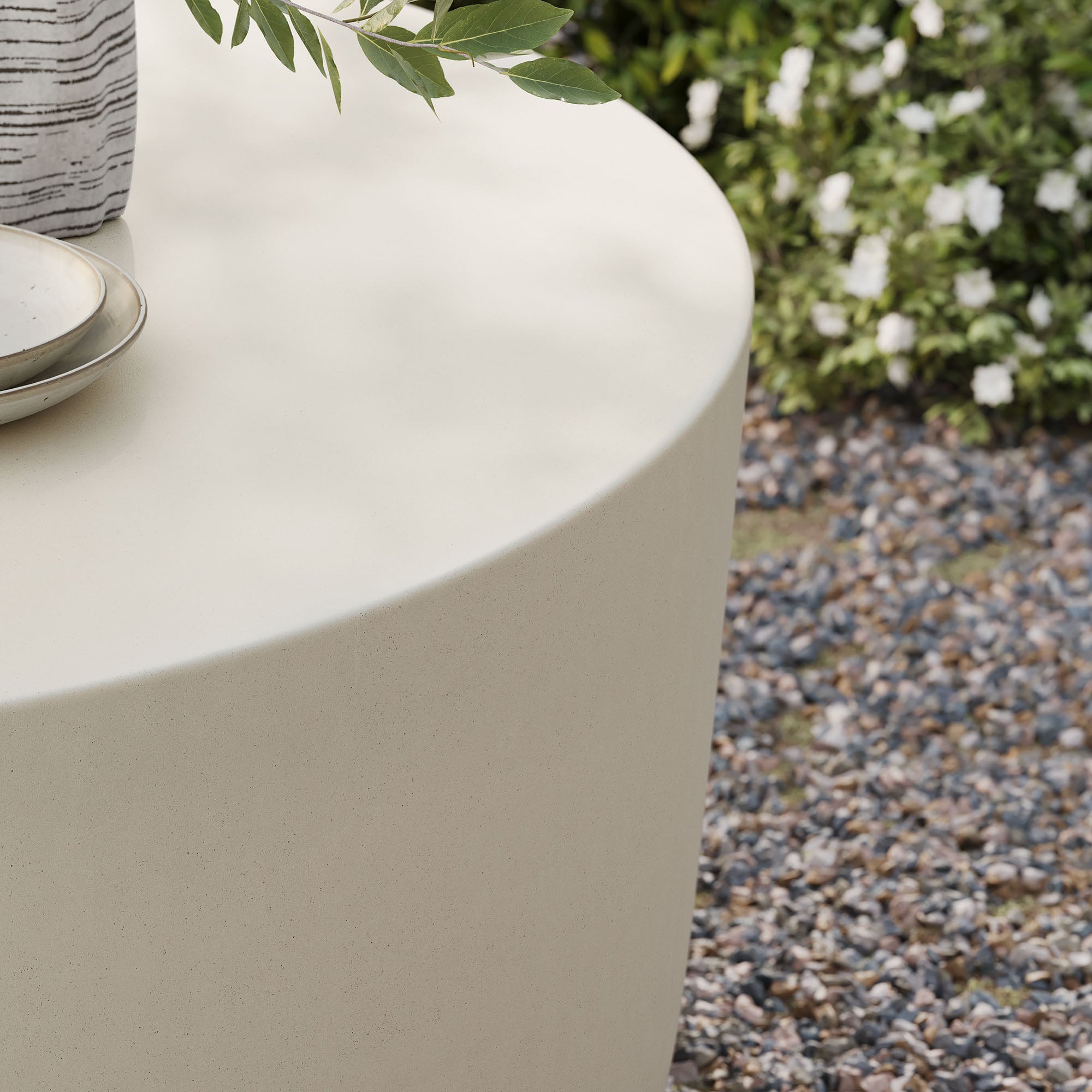 Brion Round Indoor - Outdoor Patio Concrete Coffee Table, White