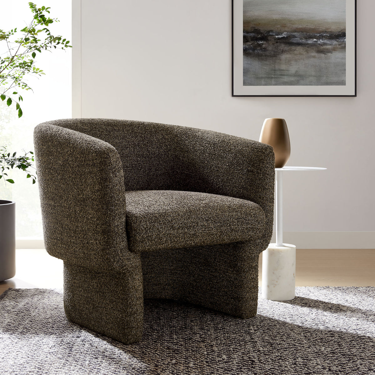 Muse Boucle Fabric Barrel Accent Chair, Antique