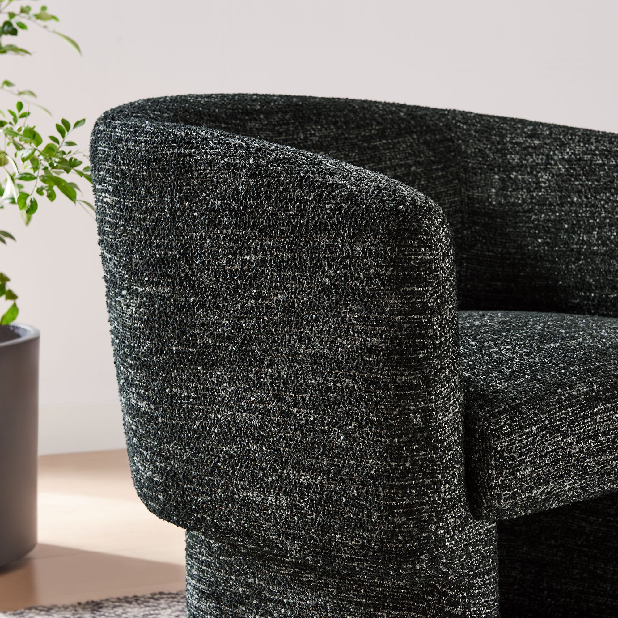 Muse Boucle Fabric Barrel Accent Chair, Charcoal