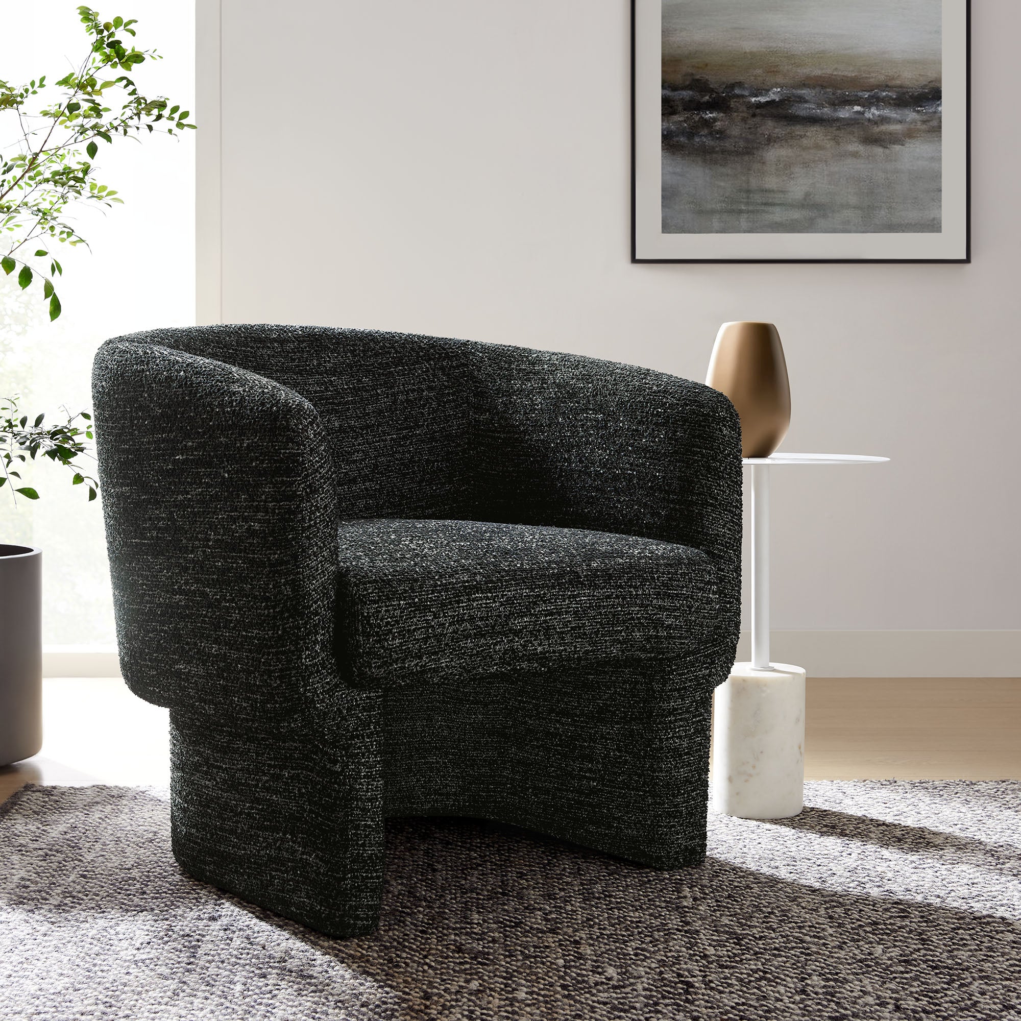 Muse Boucle Fabric Barrel Accent Chair, Charcoal