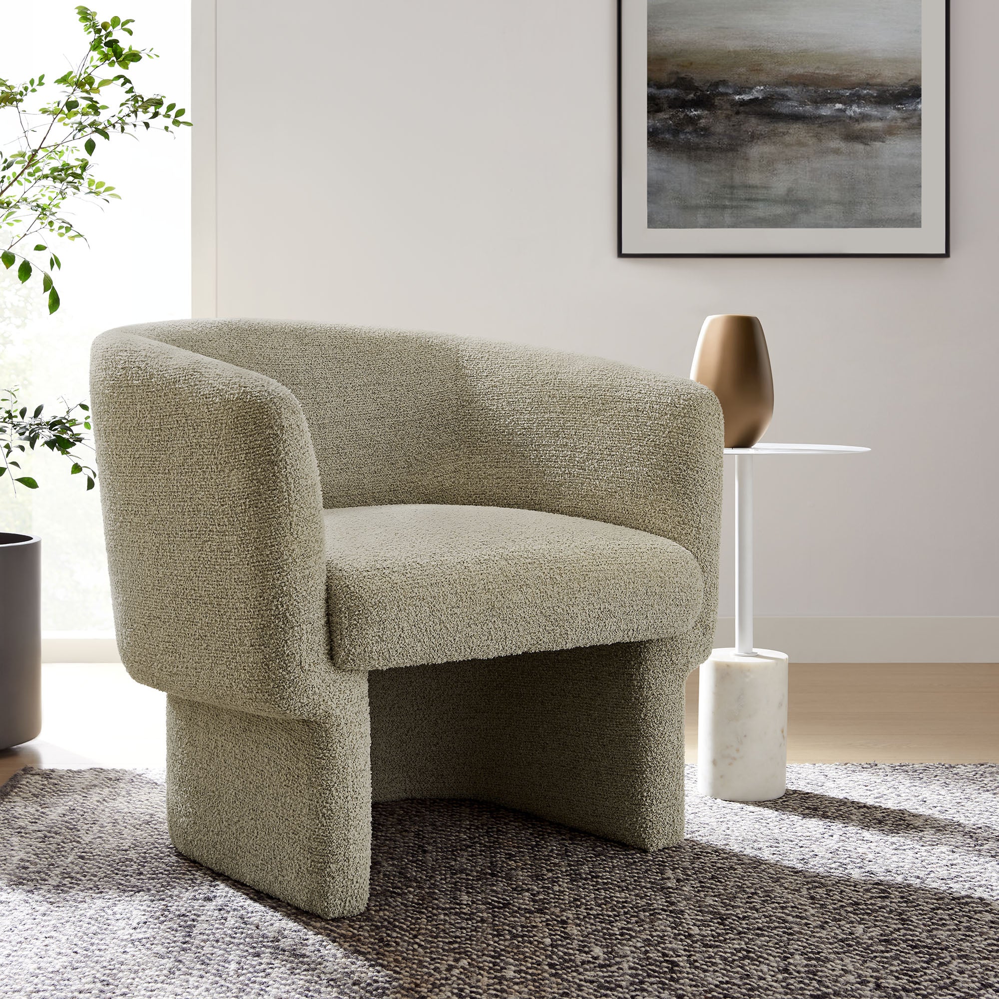 Muse Boucle Fabric Barrel Accent Chair, Cork