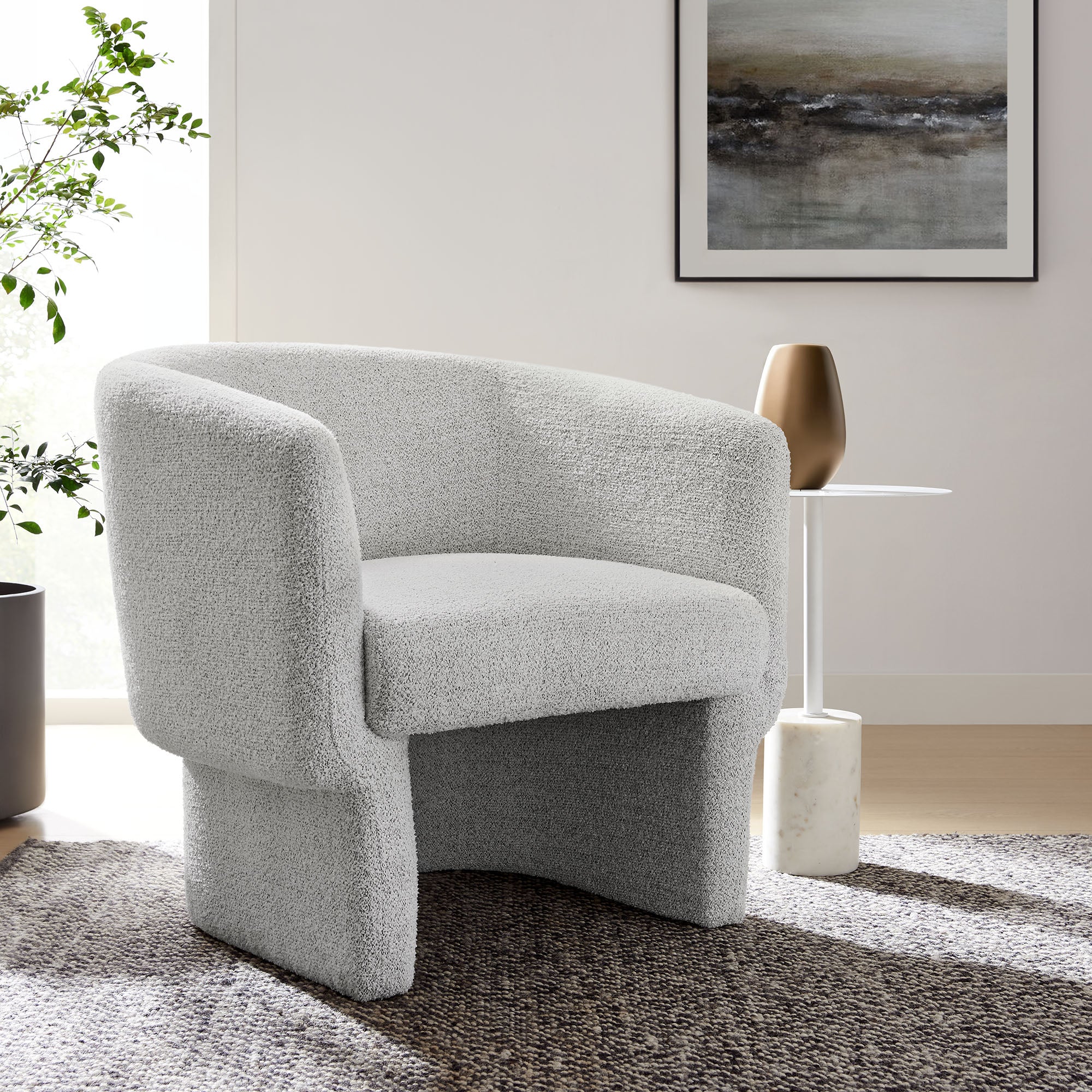 Muse Boucle Fabric Barrel Accent Chair, Newsprint
