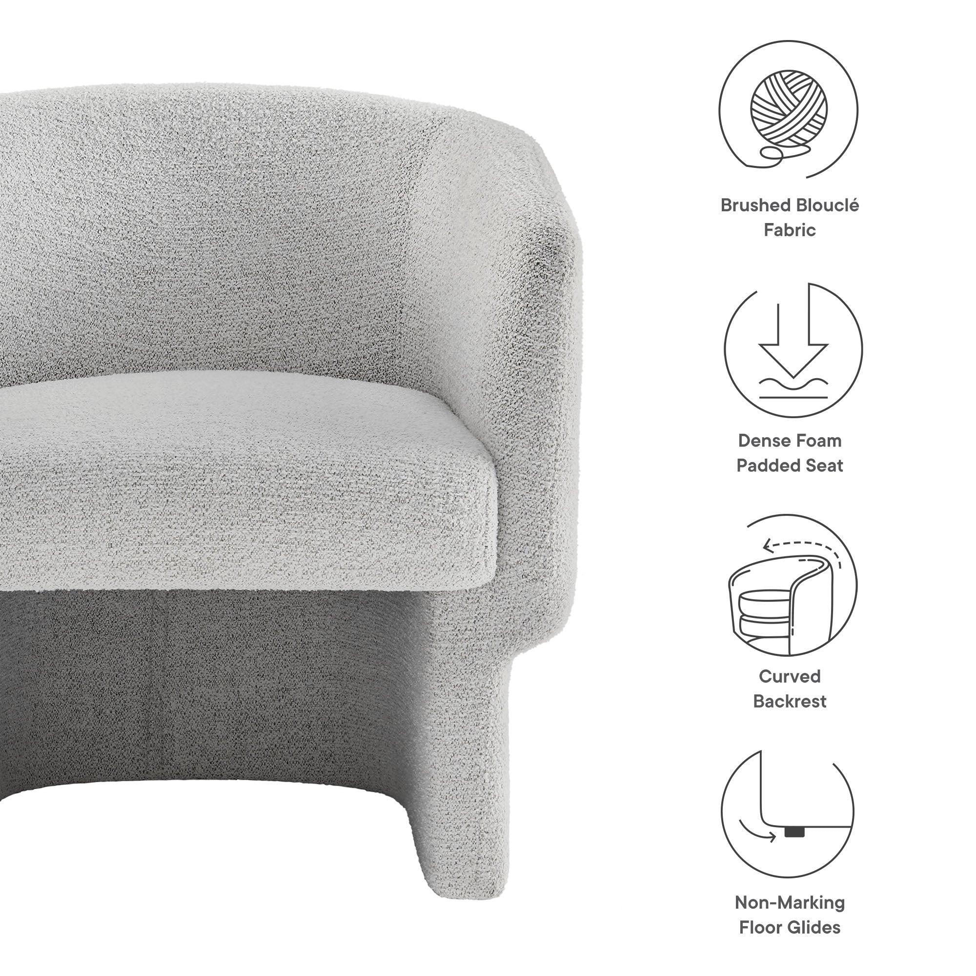 Muse Boucle Fabric Barrel Accent Chair, Newsprint