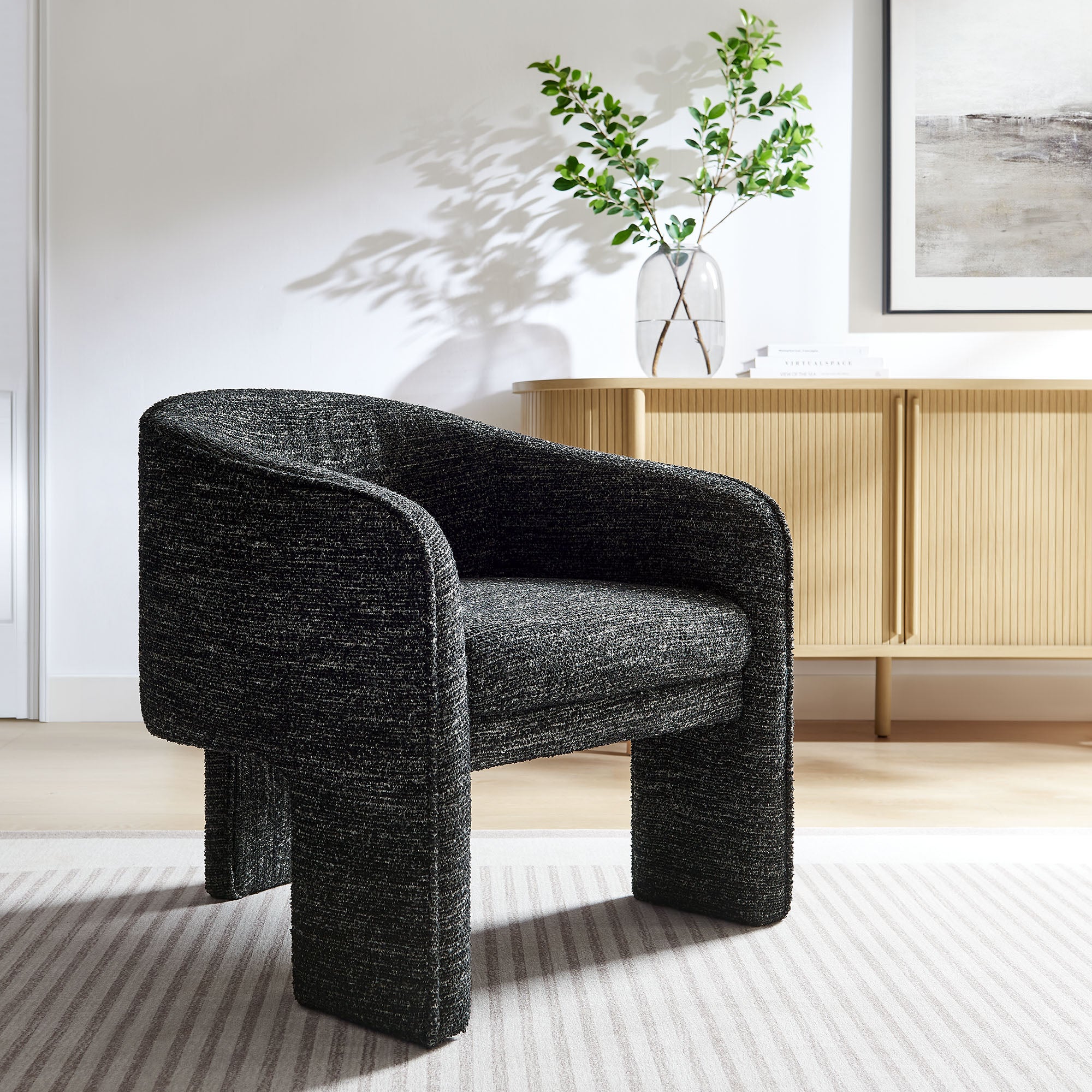 Greer Boucle Fabric Upholstered Accent Armchair, Charcoal