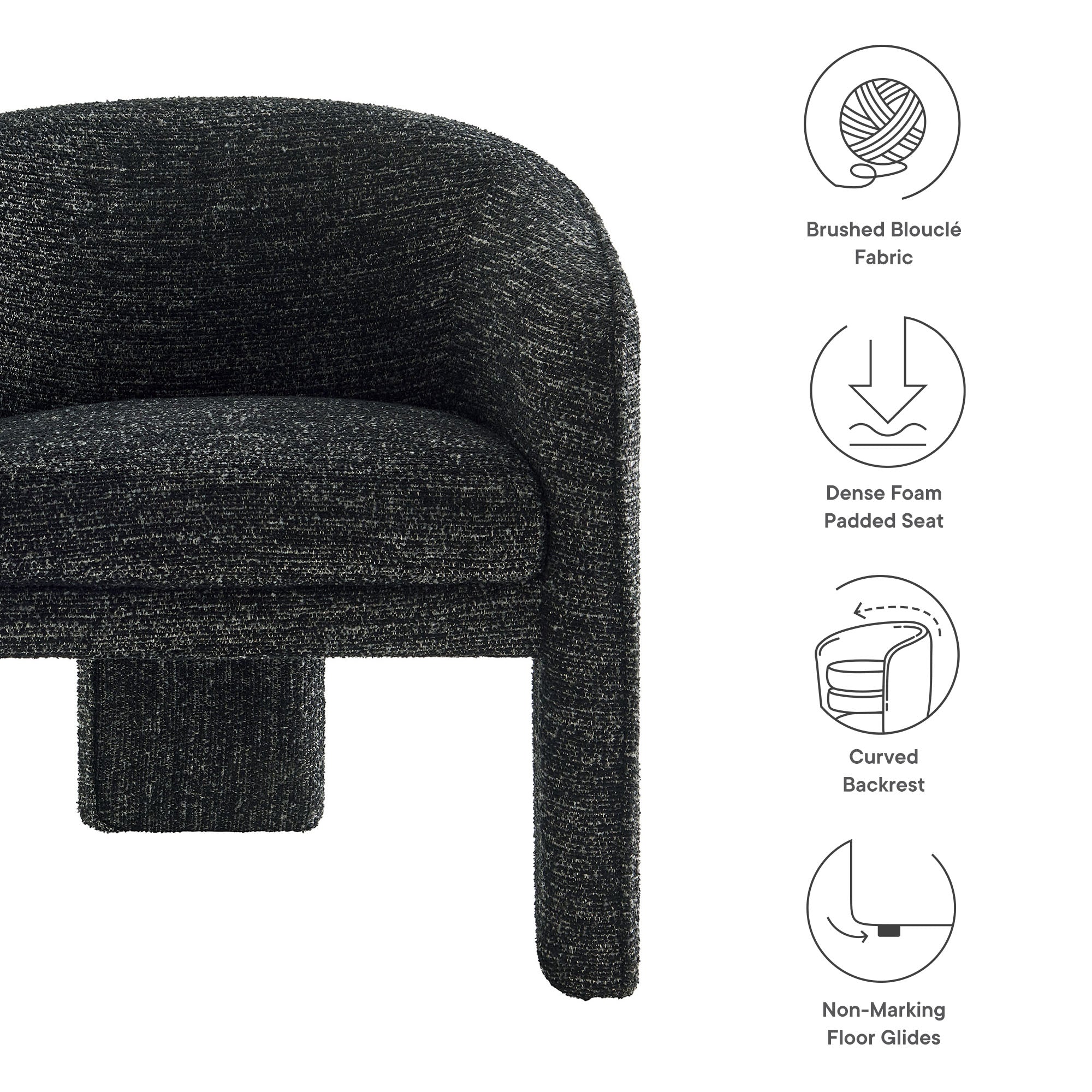 Greer Boucle Fabric Upholstered Accent Armchair, Charcoal