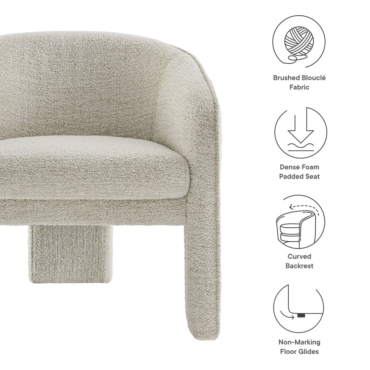 Greer Boucle Fabric Upholstered Accent Armchair, Parchment