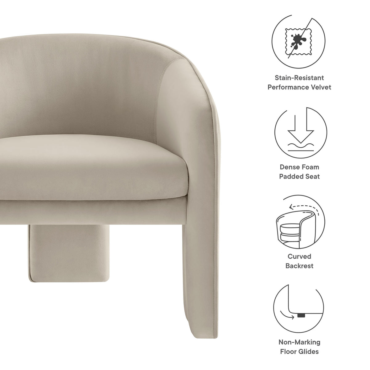 Greer Performance Velvet Upholstered Accent Armchair, Almond
