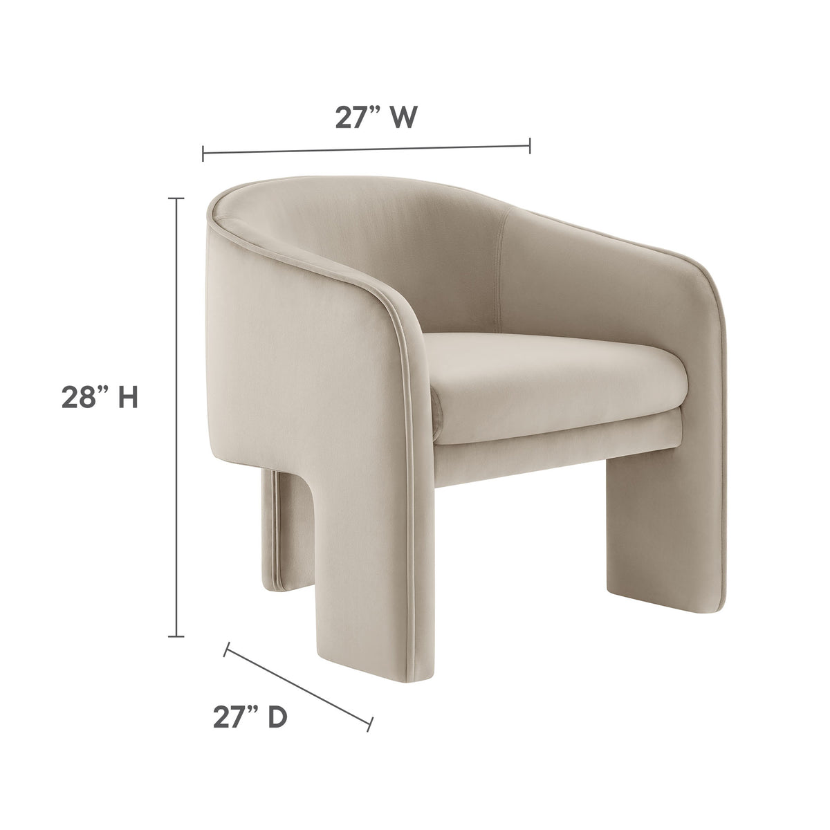 Greer Performance Velvet Upholstered Accent Armchair, Almond