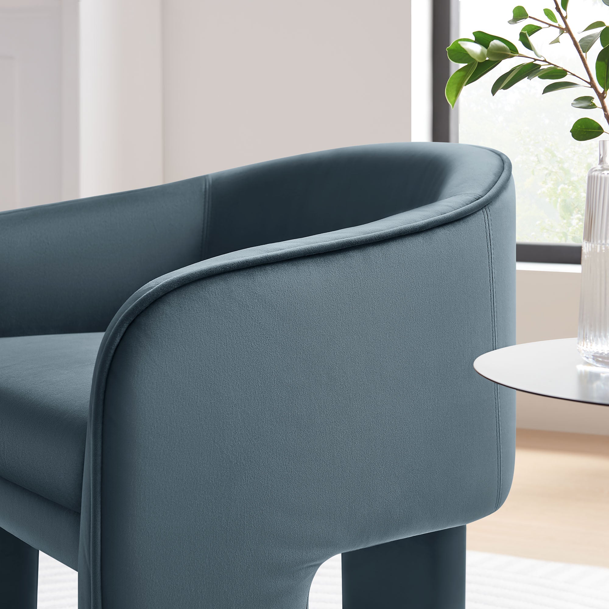 Greer Performance Velvet Upholstered Accent Armchair, Cadet Blue
