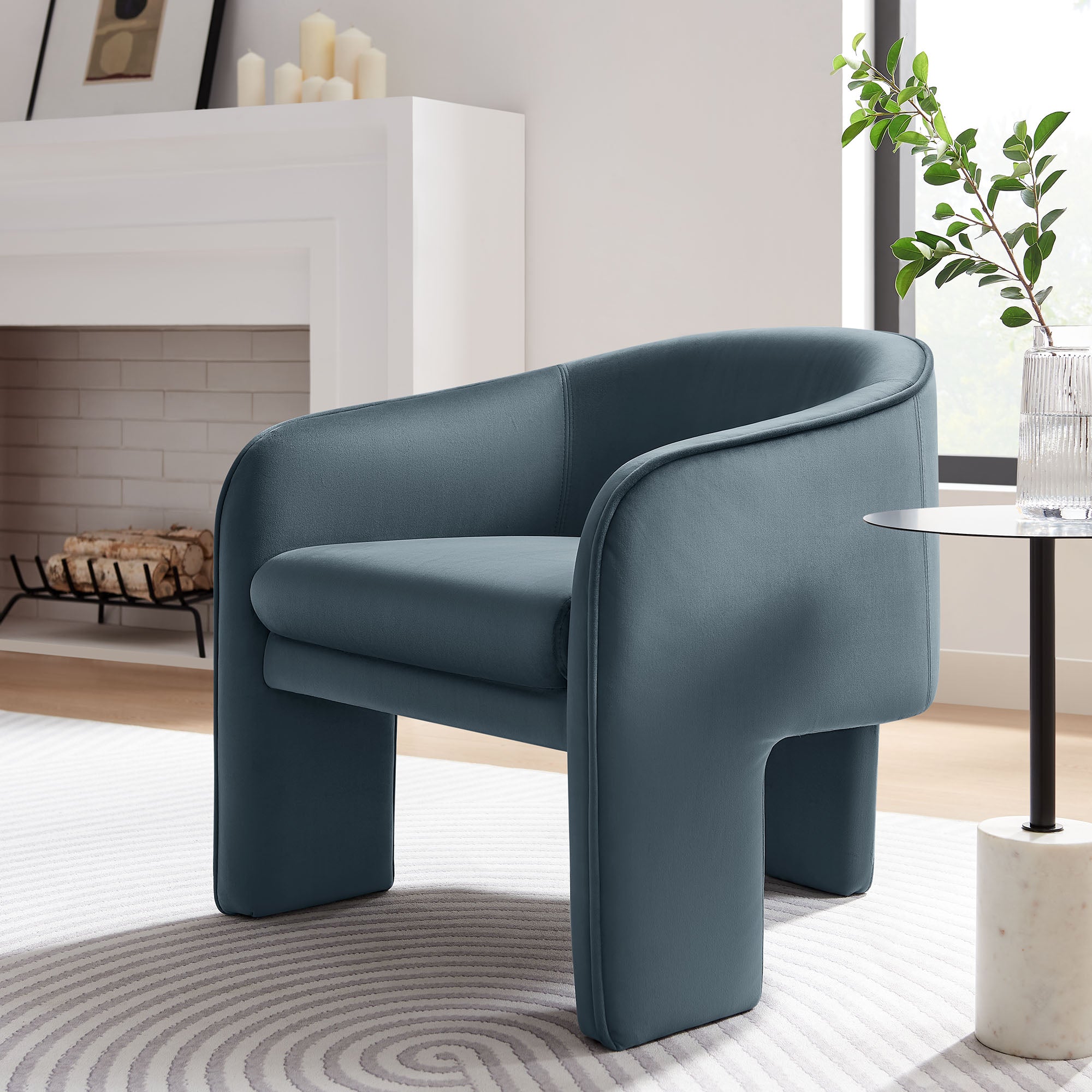 Greer Performance Velvet Upholstered Accent Armchair, Cadet Blue