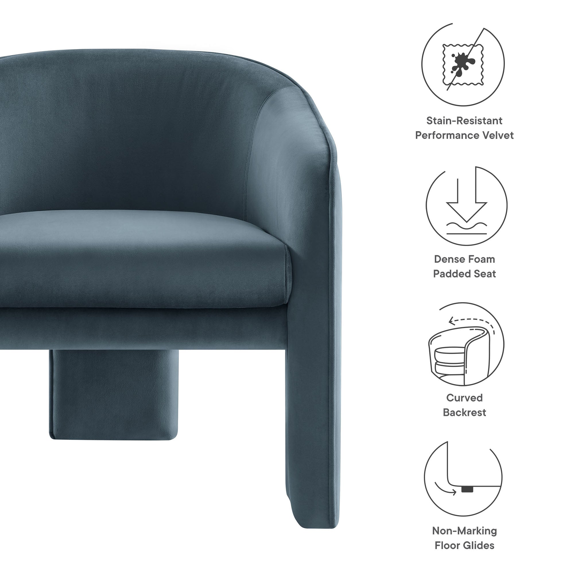 Greer Performance Velvet Upholstered Accent Armchair, Cadet Blue