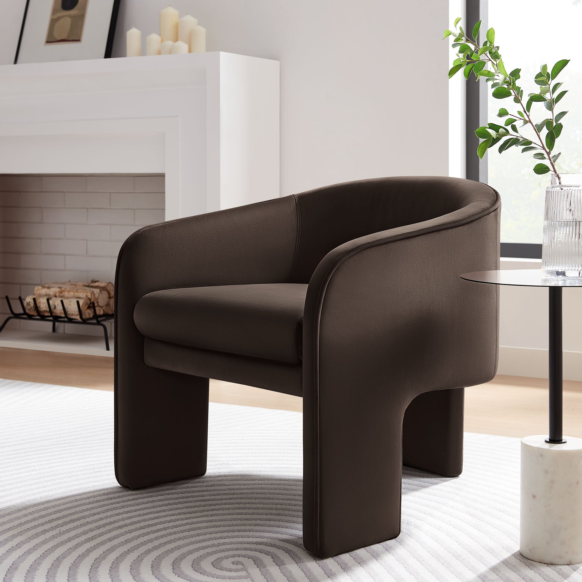 Greer Performance Velvet Upholstered Accent Armchair, Chocolate Brown