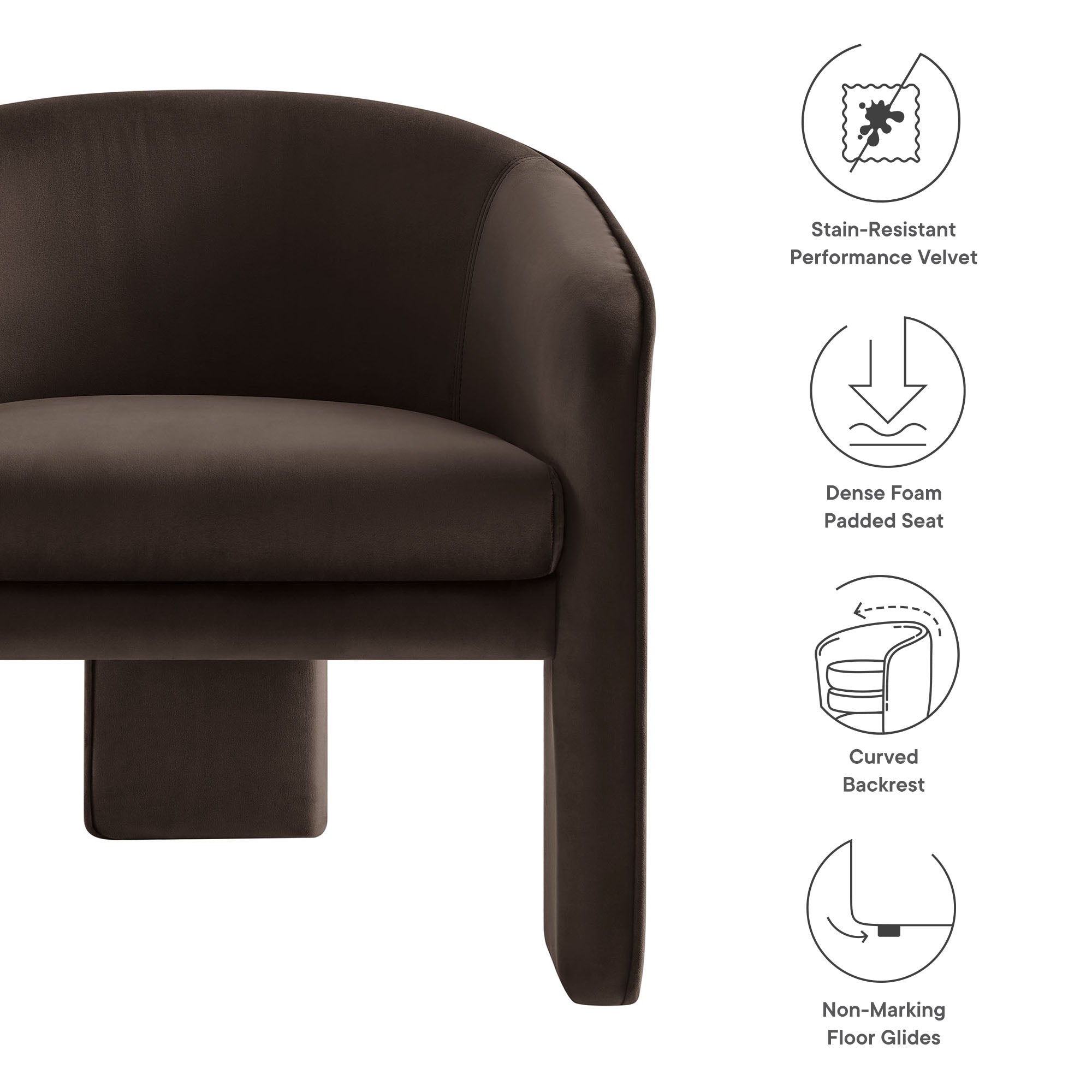 Greer Performance Velvet Upholstered Accent Armchair, Chocolate Brown