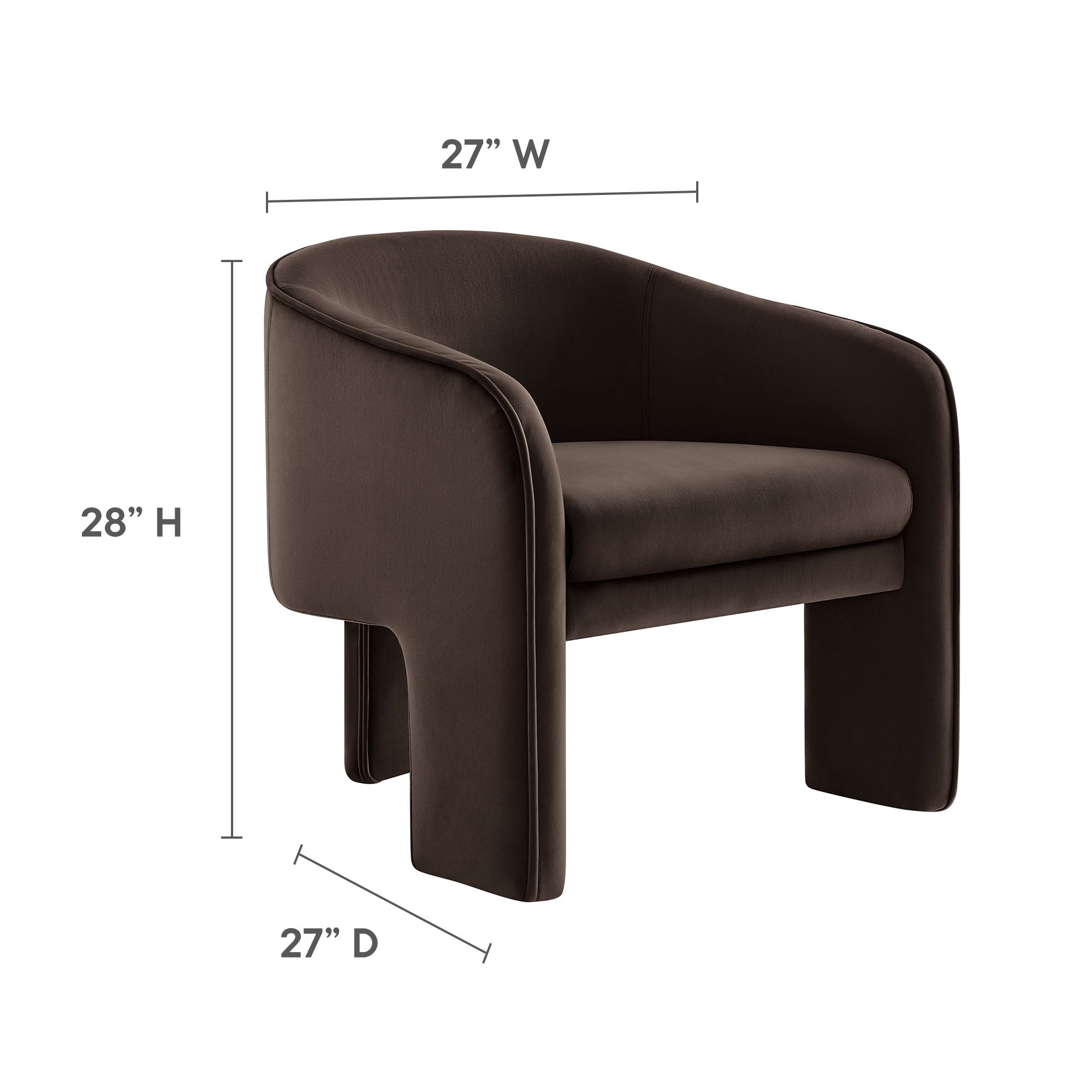 Greer Performance Velvet Upholstered Accent Armchair, Chocolate Brown