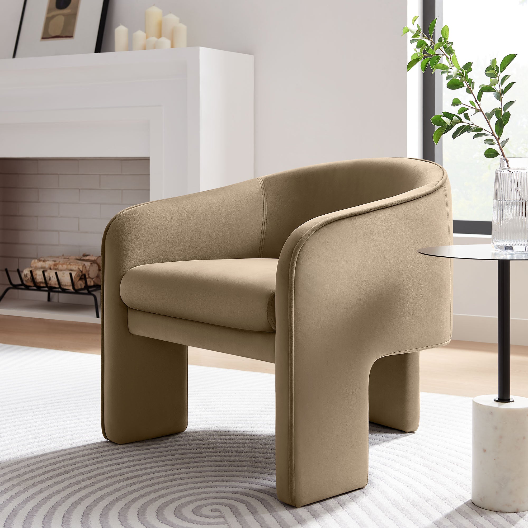 Greer Performance Velvet Upholstered Accent Armchair, Taupe