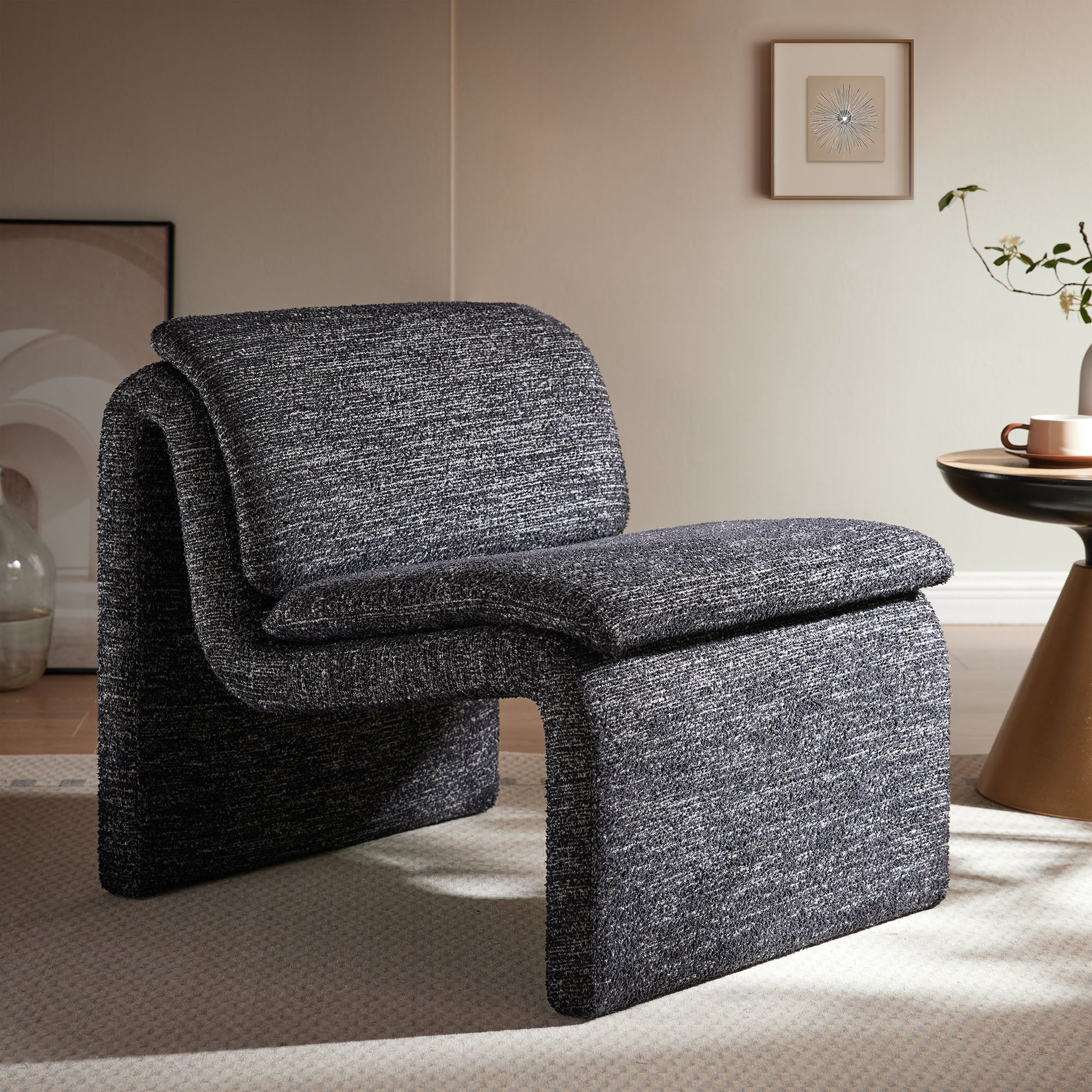 Lume Boucle Upholstered Armless Accent Chair, Charcoal