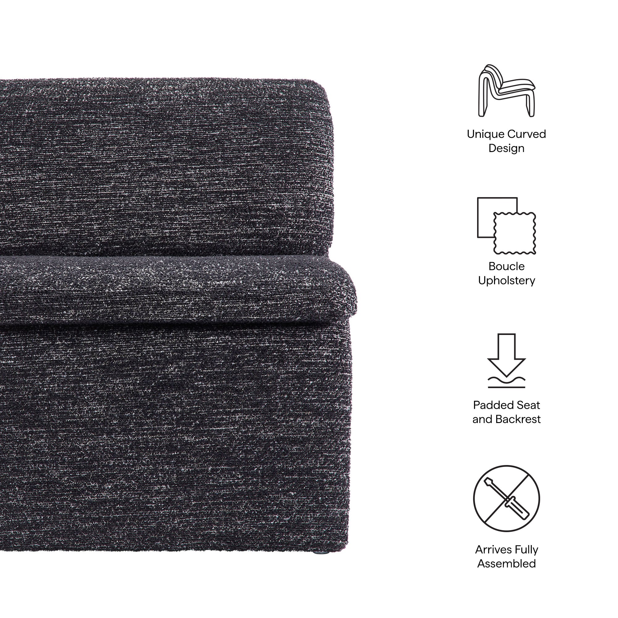 Lume Boucle Upholstered Armless Accent Chair, Charcoal