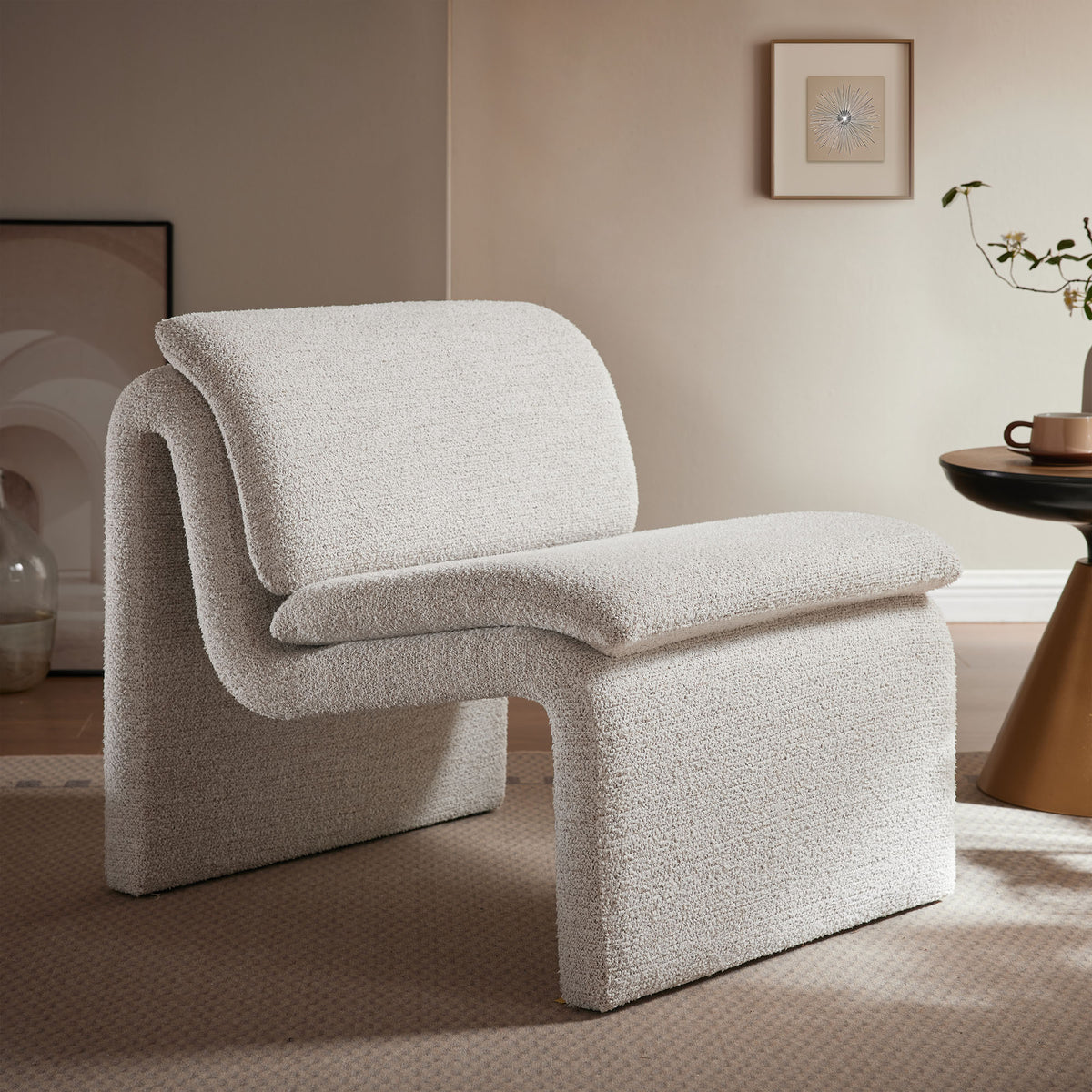 Lume Boucle Upholstered Armless Accent Chair, Parchment