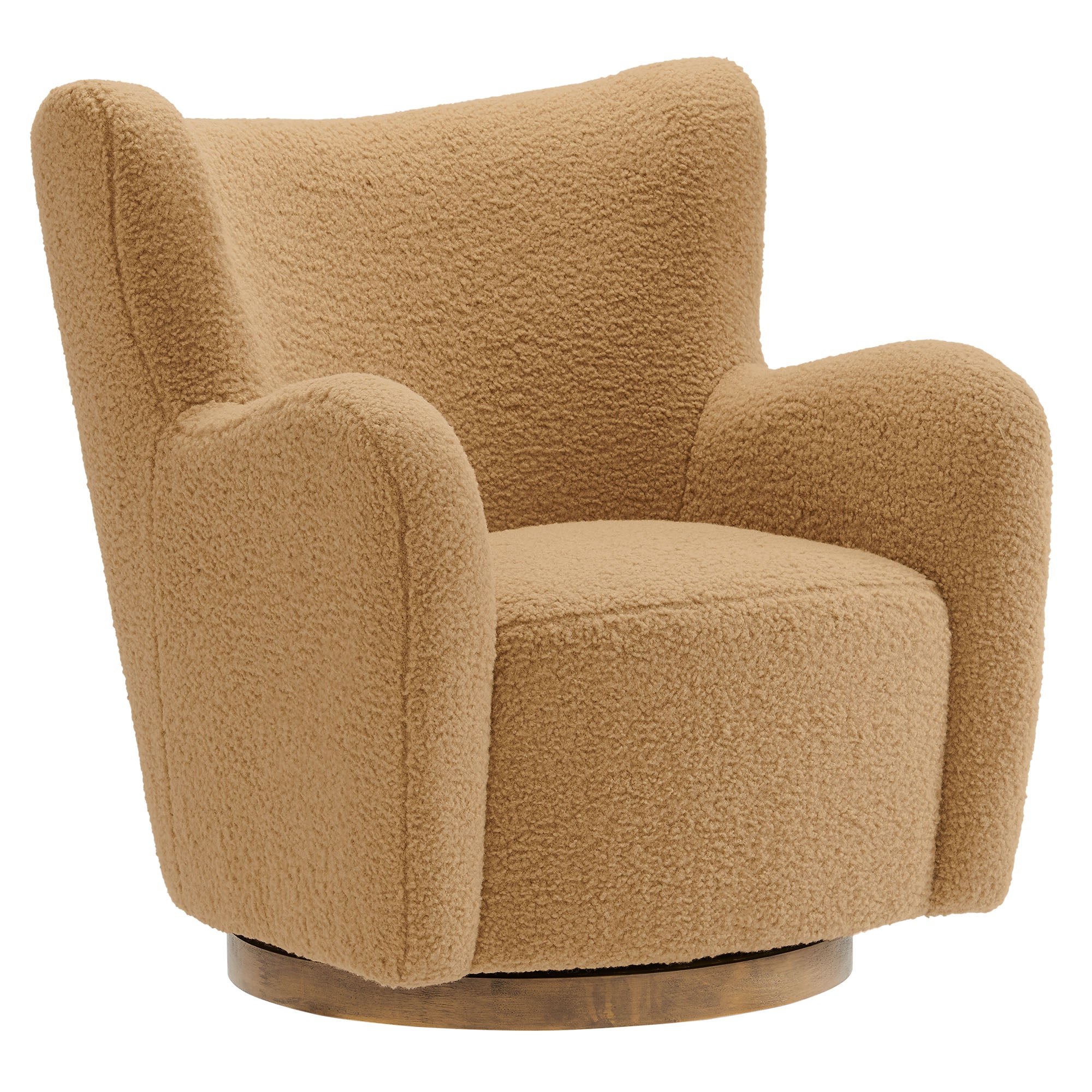 Montrose Wingback Sherpa Swivel Accent Chair, Camel Walnut