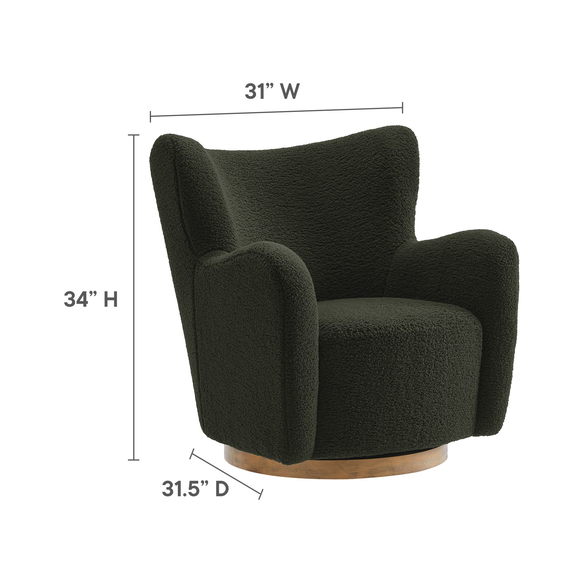 Montrose Wingback Sherpa Swivel Accent Chair, Fern Walnut