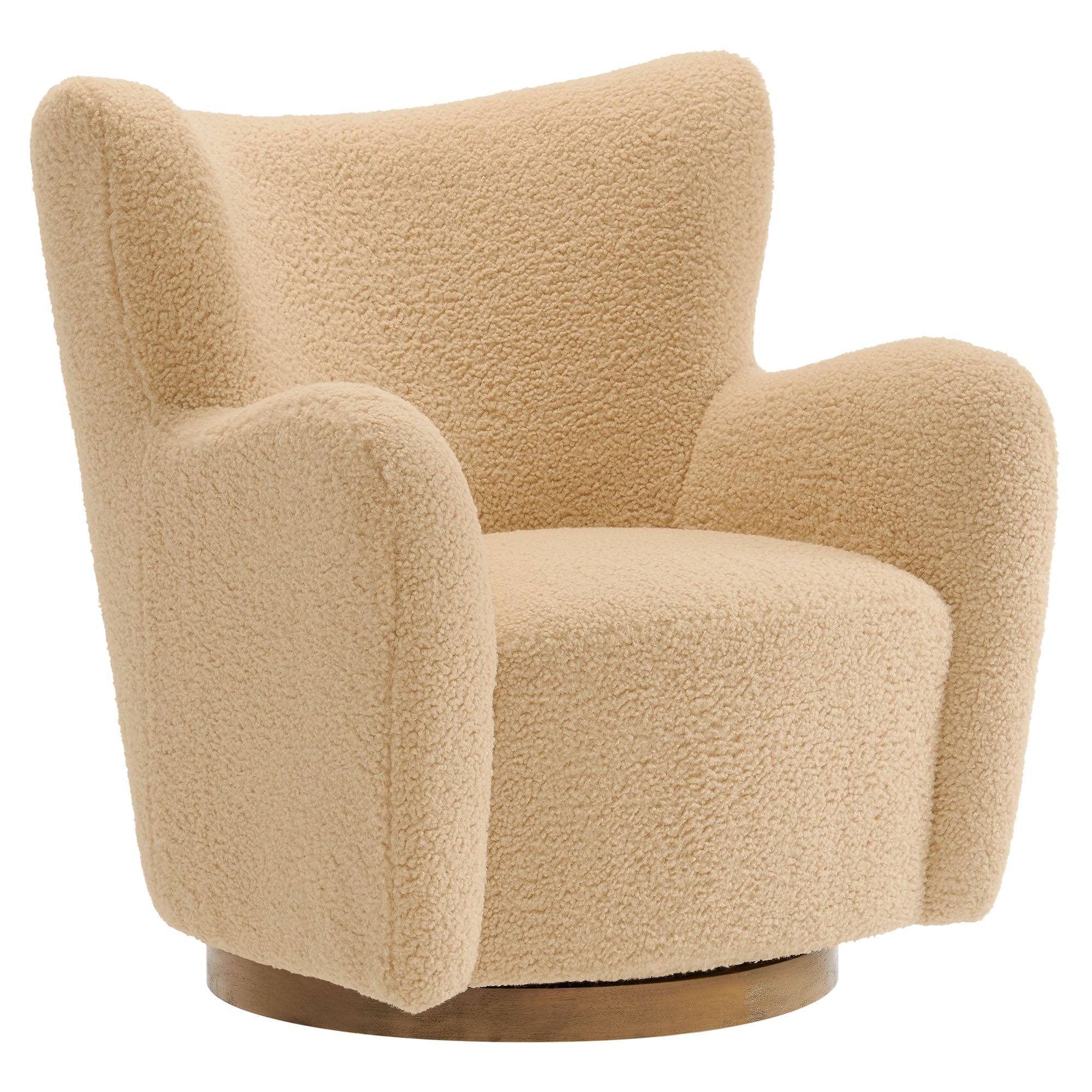 Montrose Wingback Sherpa Swivel Accent Chair, Ivory Walnut